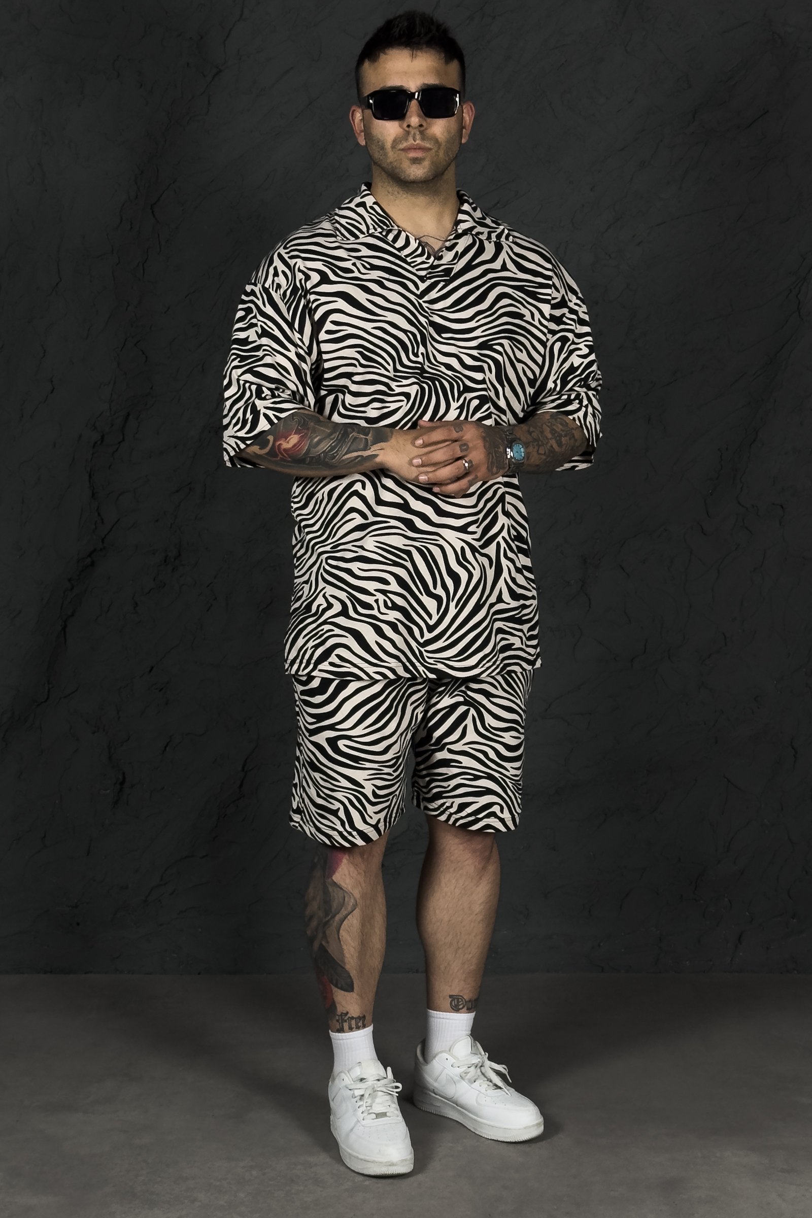 808 Zebra Desen Oversize Yakalı Takım