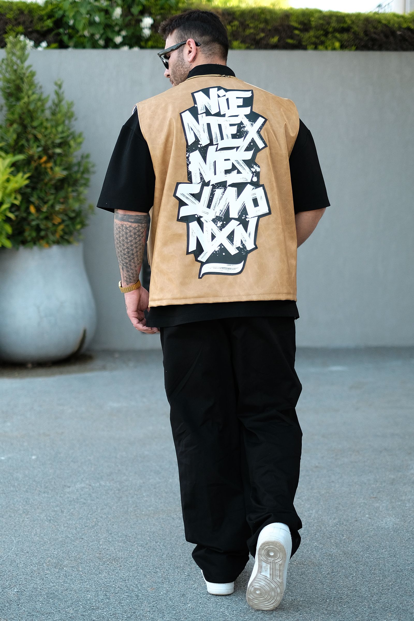 808 Oversize Tek Düğme '' Harmony '' Deri Patch Yelek