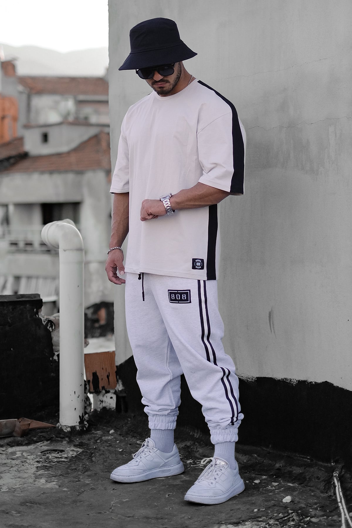 808 Şerit Kontrast Oversize Tişört
