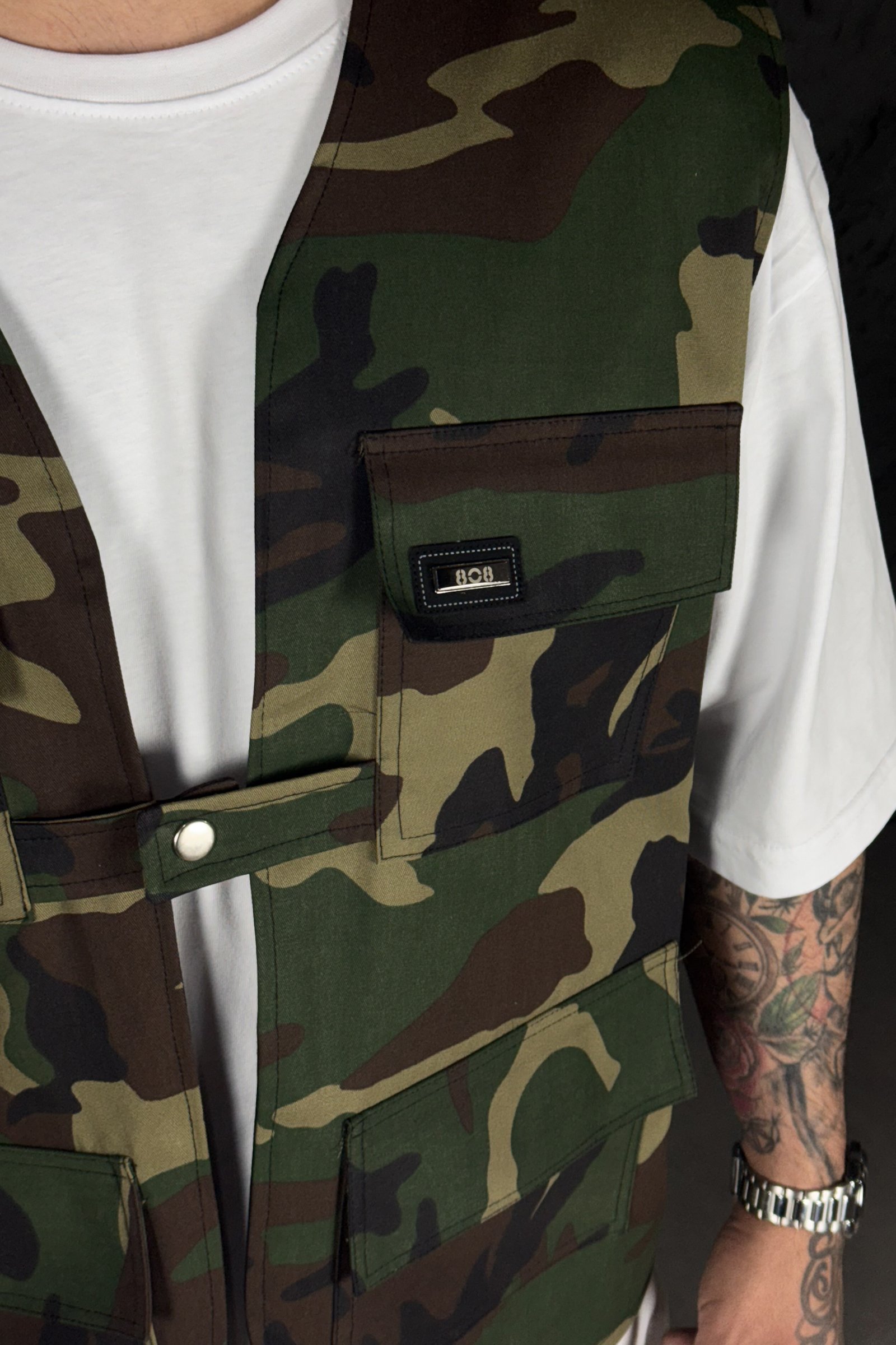808 Koyu Kamuflaj Desen Oversize Yelek