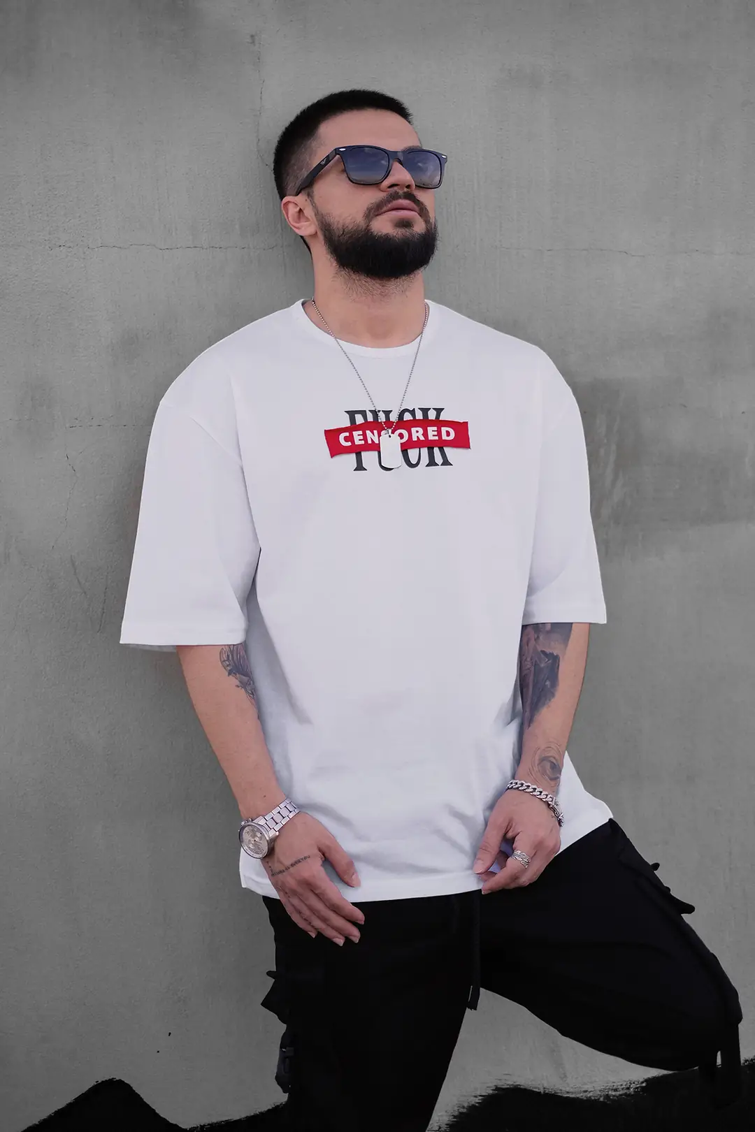808 Cencored Baskılı Oversize Tişört