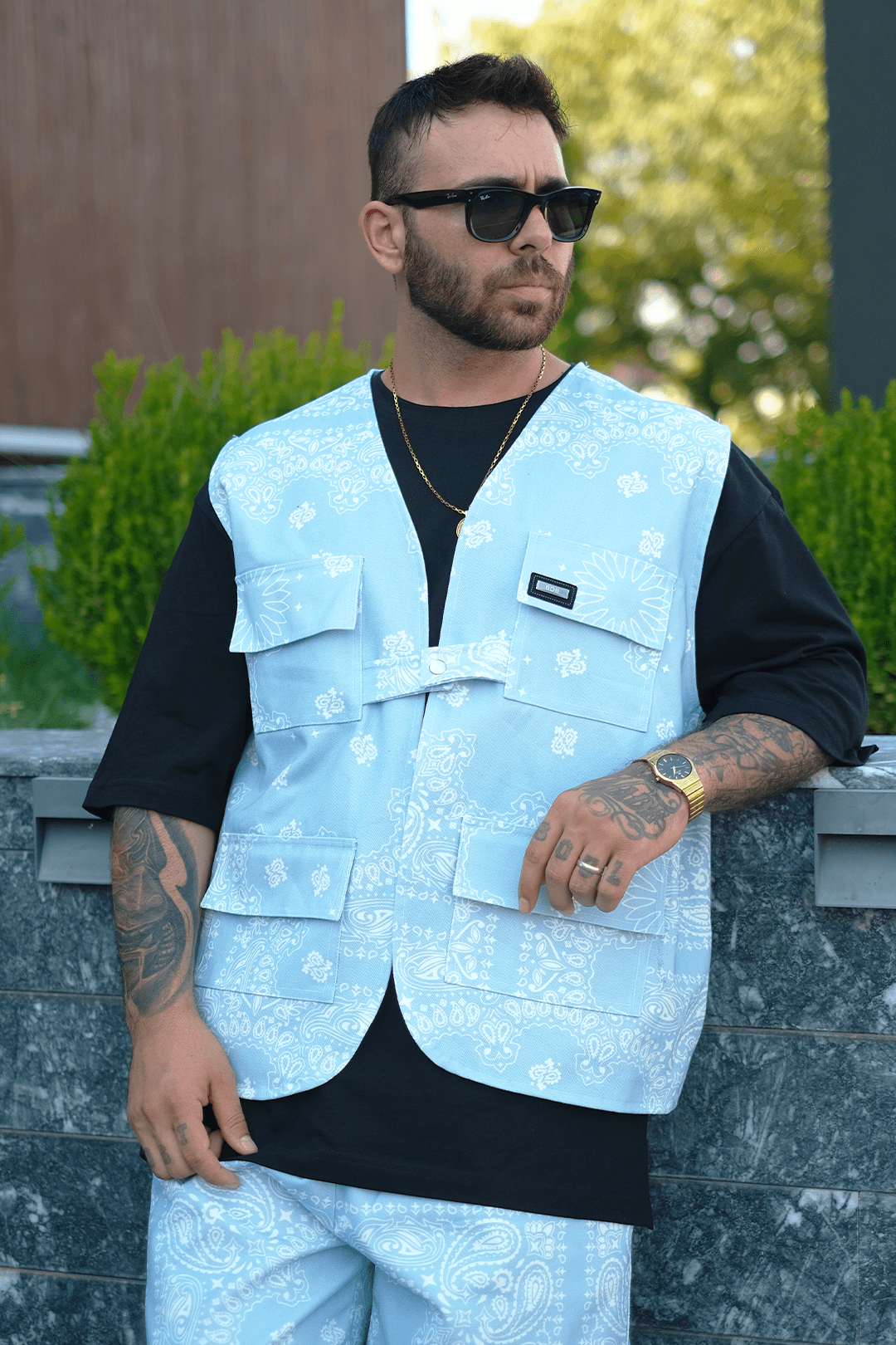 808 Sky Bandana Desen Oversize Takım ( Yelek + Şort )