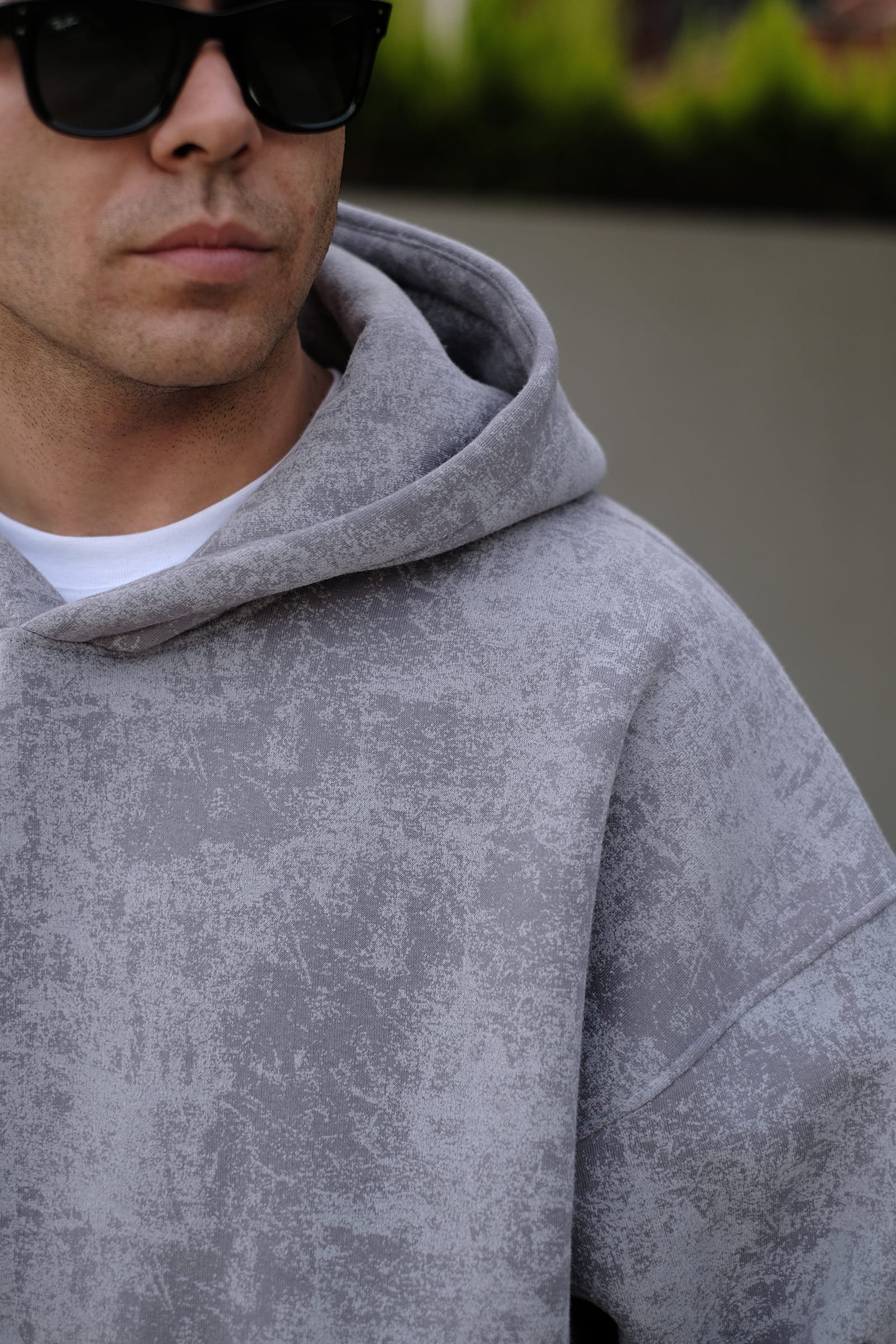 808 Eskitme Efekt Extra Oversize Puff Hoodie - Gri