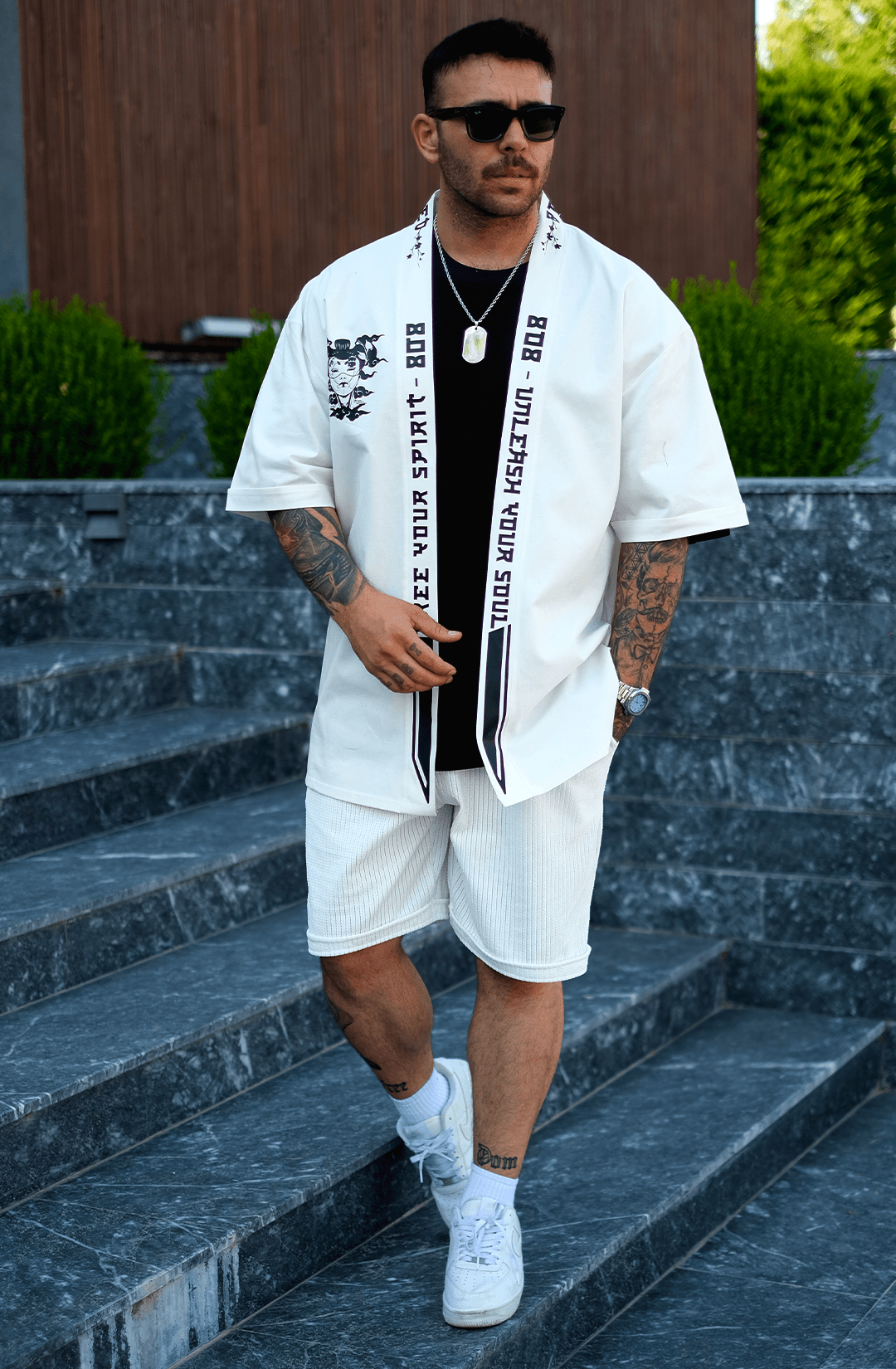 808 Orochi Baskı Detay Oversize Kimono - Ekru
