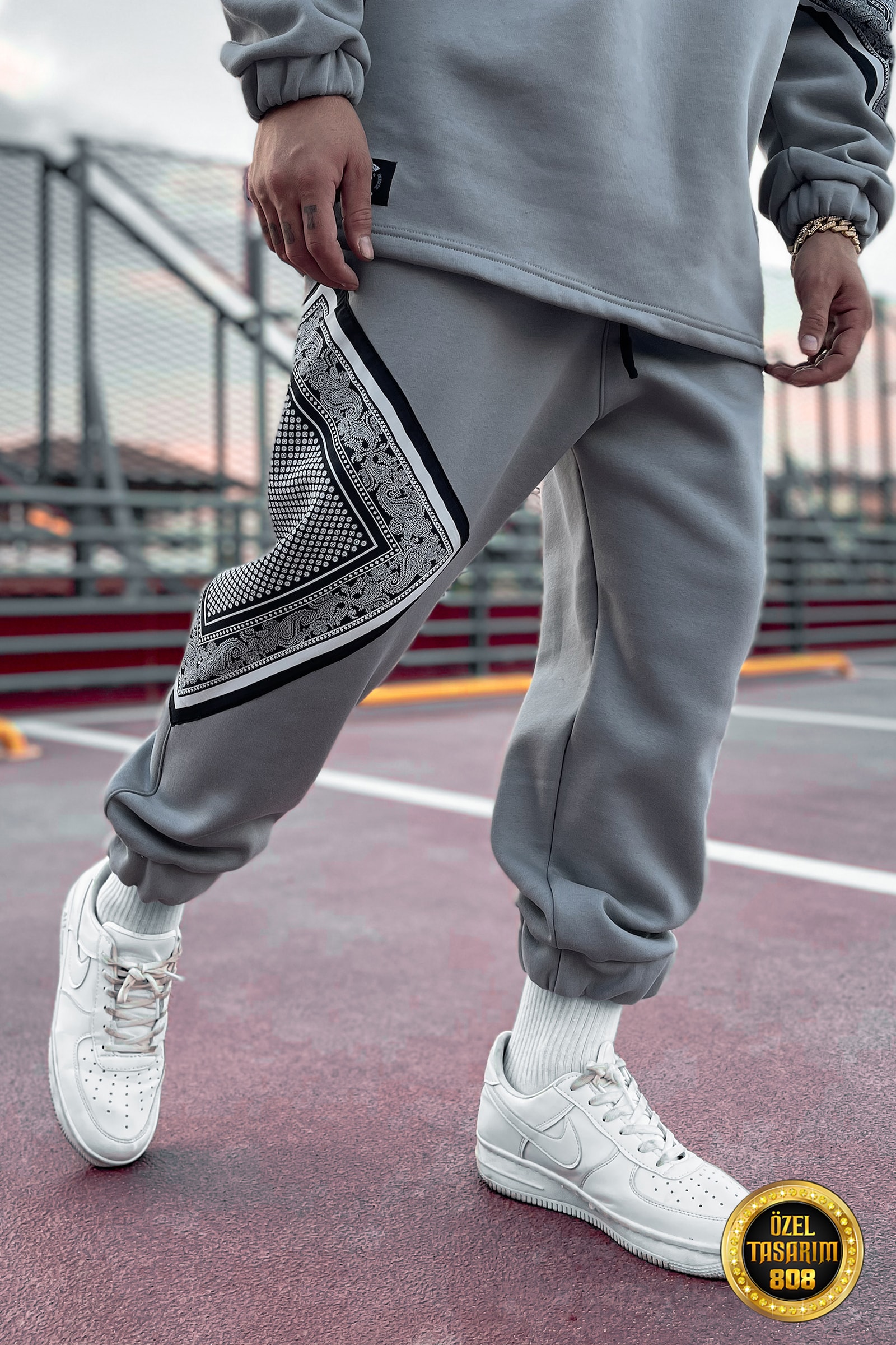 808 Pain Bandana Kontrast Oversize Jogger - Gri