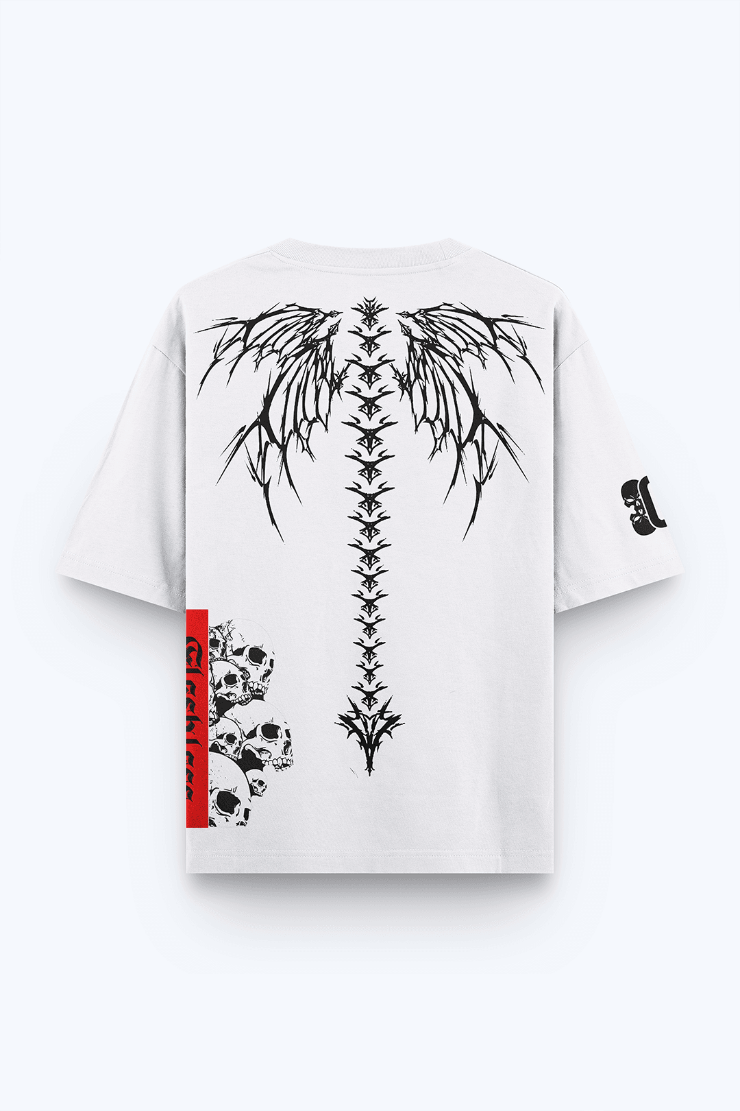 808 Fleshless Skull Baskılı Oversize Tişört - Beyaz