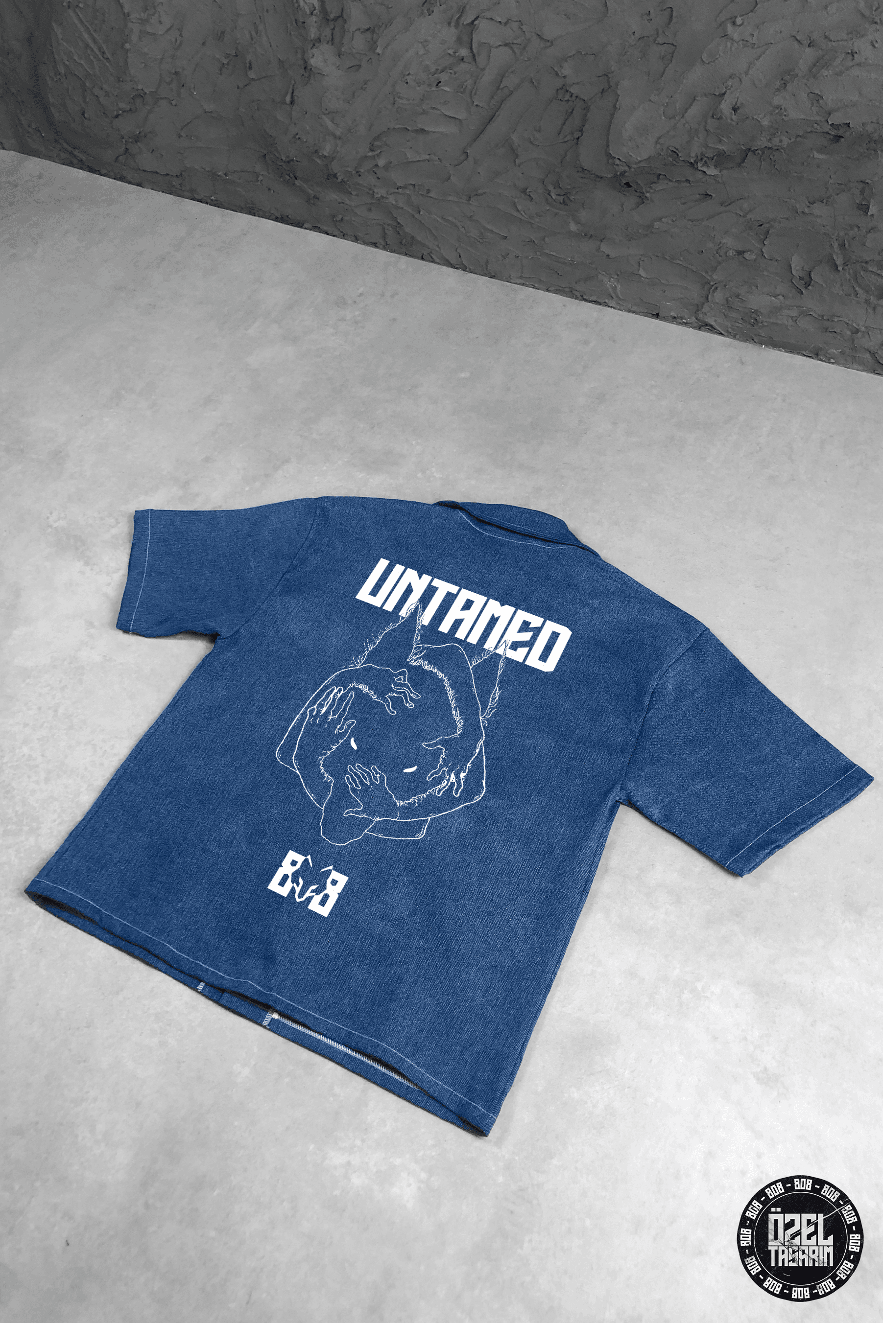 808 UNTAMED WOLF Yıkamalı Oversize Kalın Kot Gömlek - Mavi