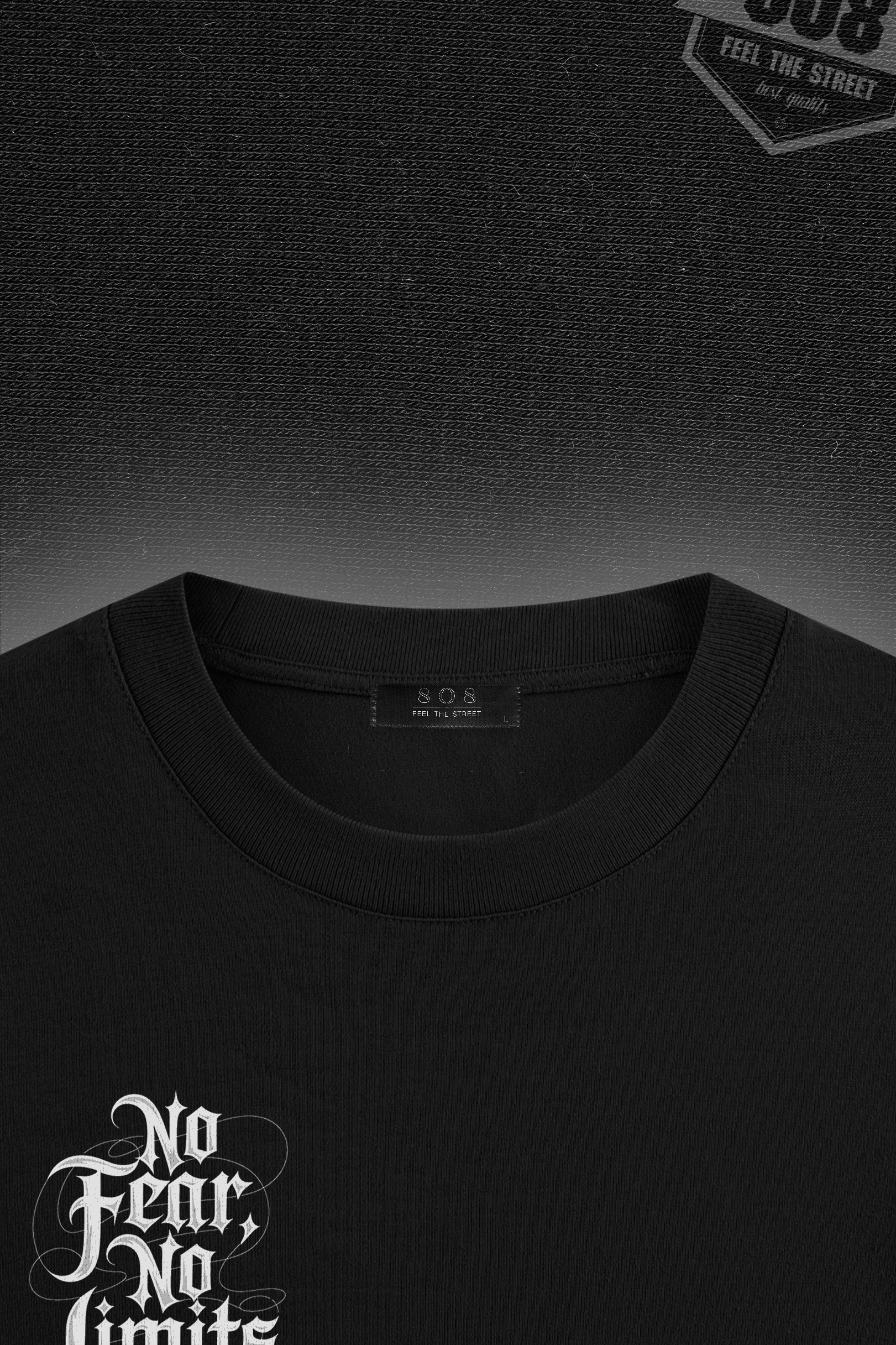 808 No Fear Baskılı Oversize Tişört - Siyah