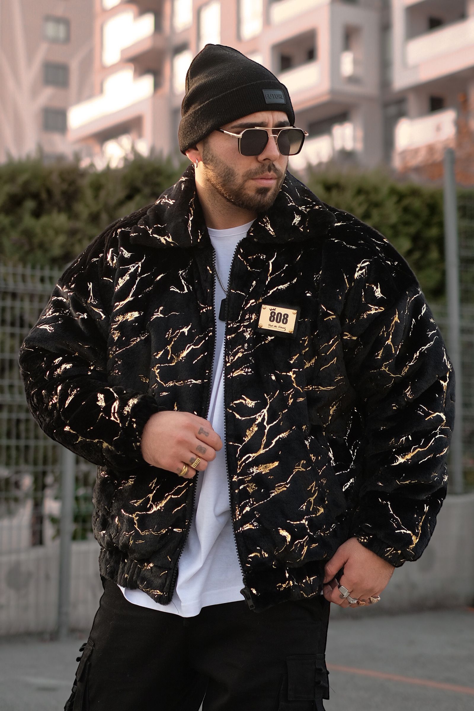 808 Gold Varak Detay Peluş Oversize Dolgulu Mont