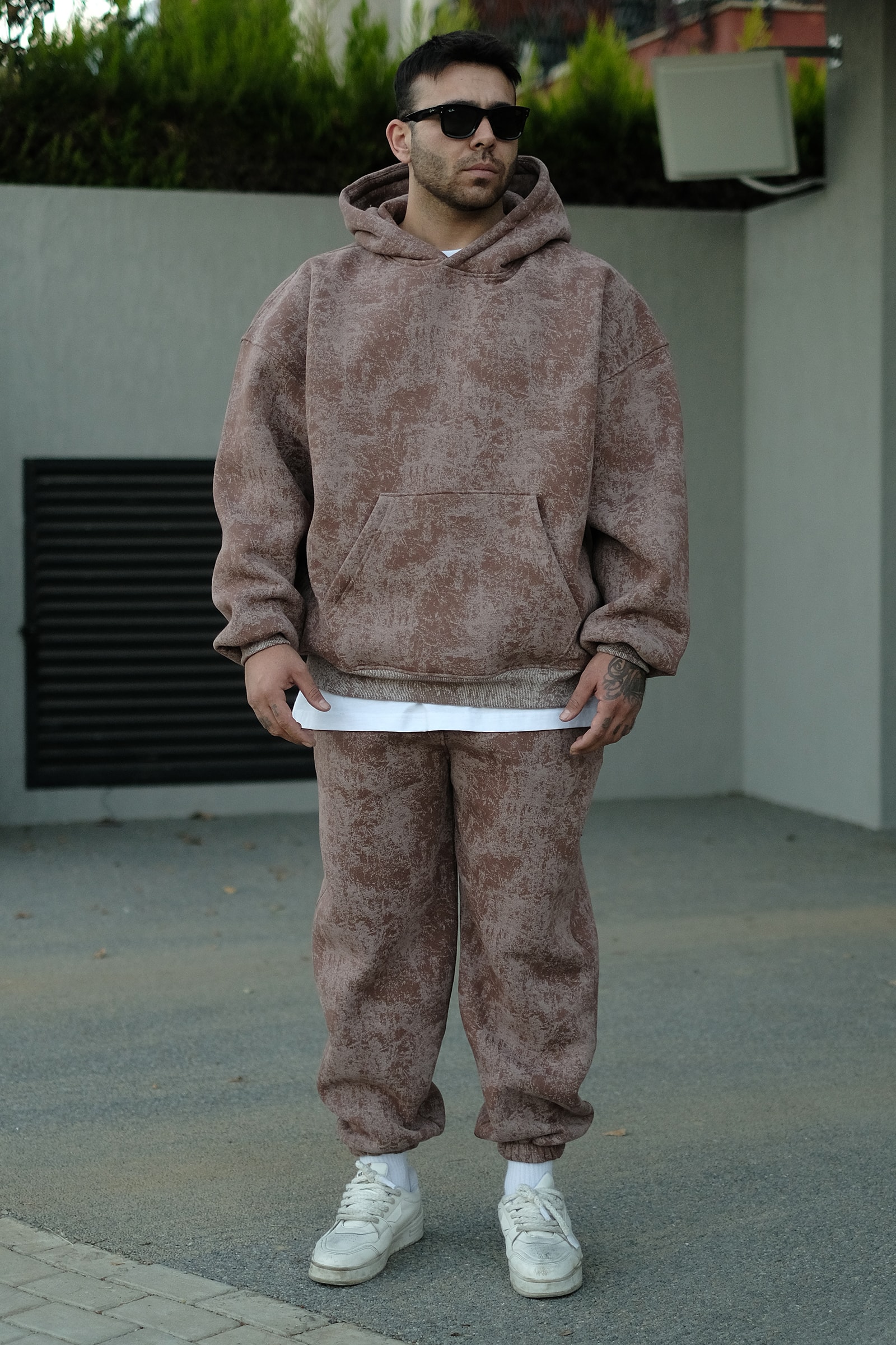 808 Eskitme Efekt Oversize Puff Jogger Eşofman Altı - Kahverengi