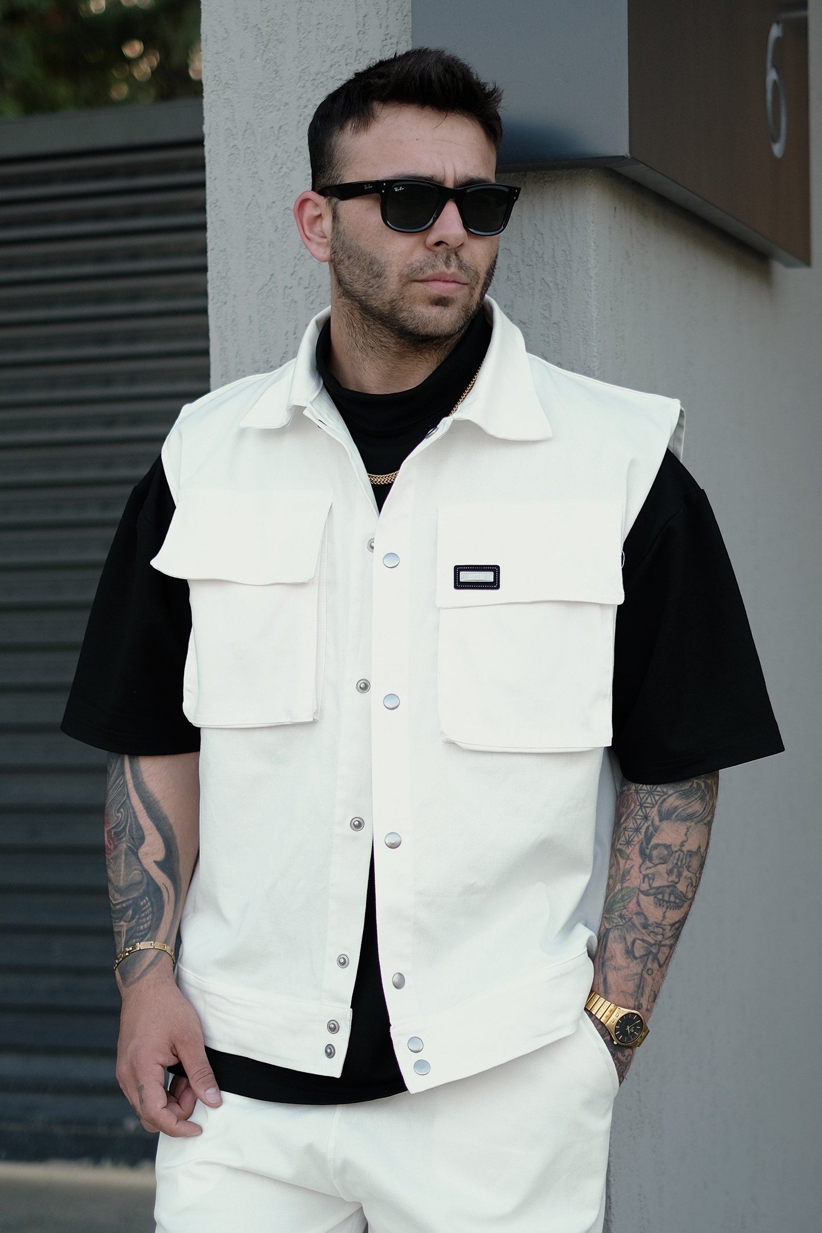 808 Oversize Körük Cep Yelek - Ekru