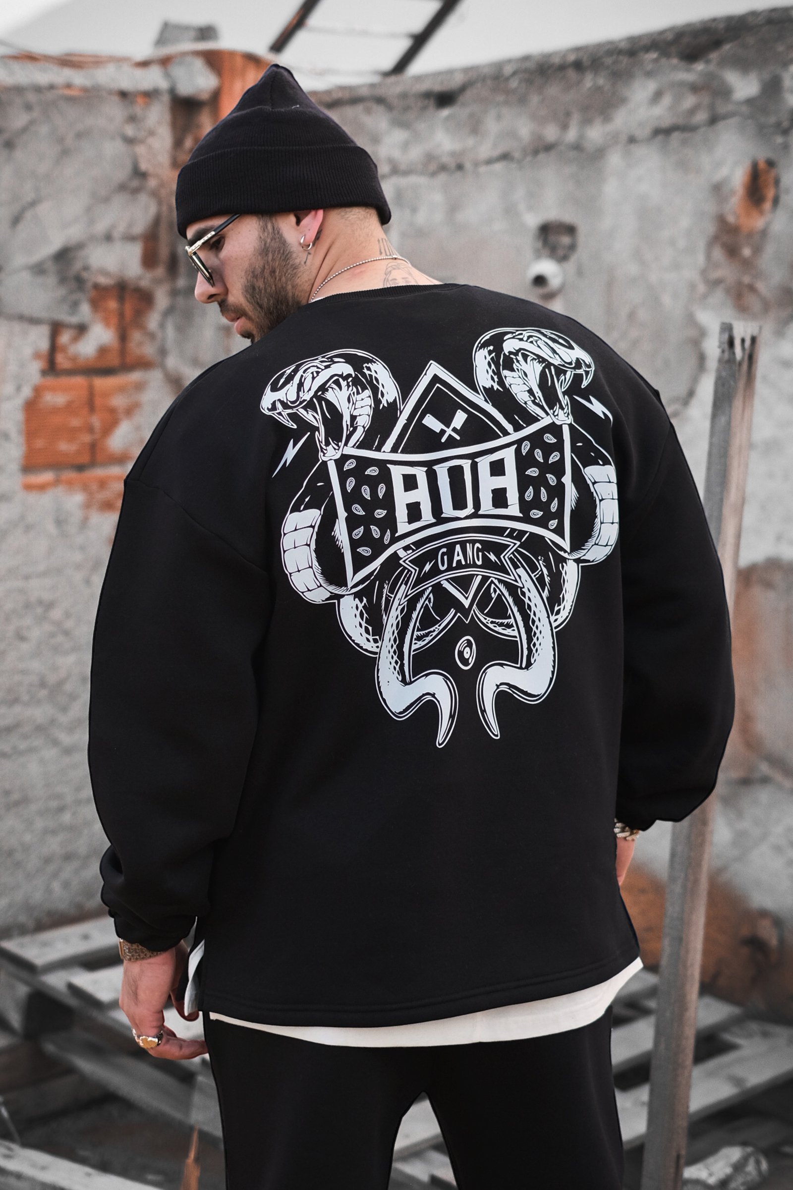 808 Gang Baskılı Oversize Sweatshirt