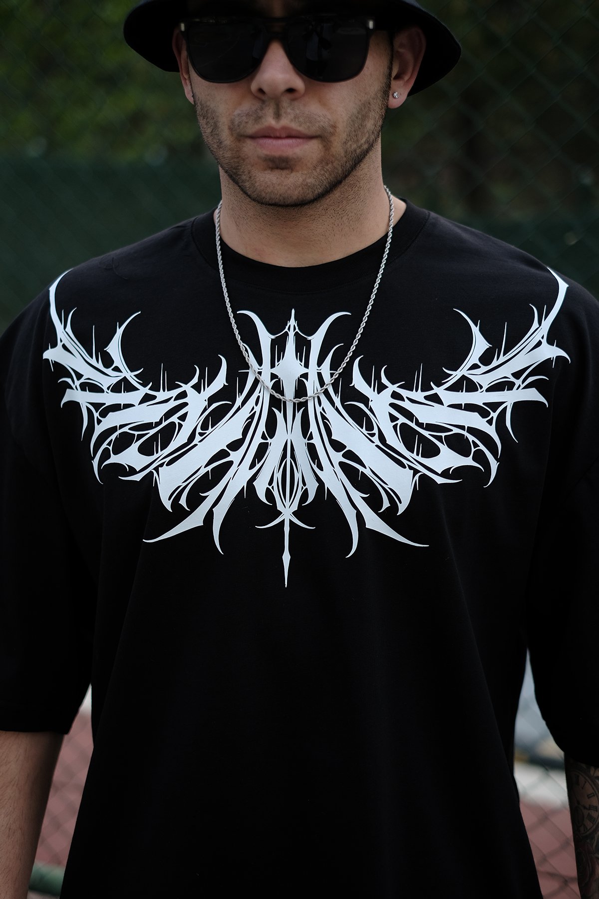 808 Tribal Cizim Baskılı Oversize Tişört