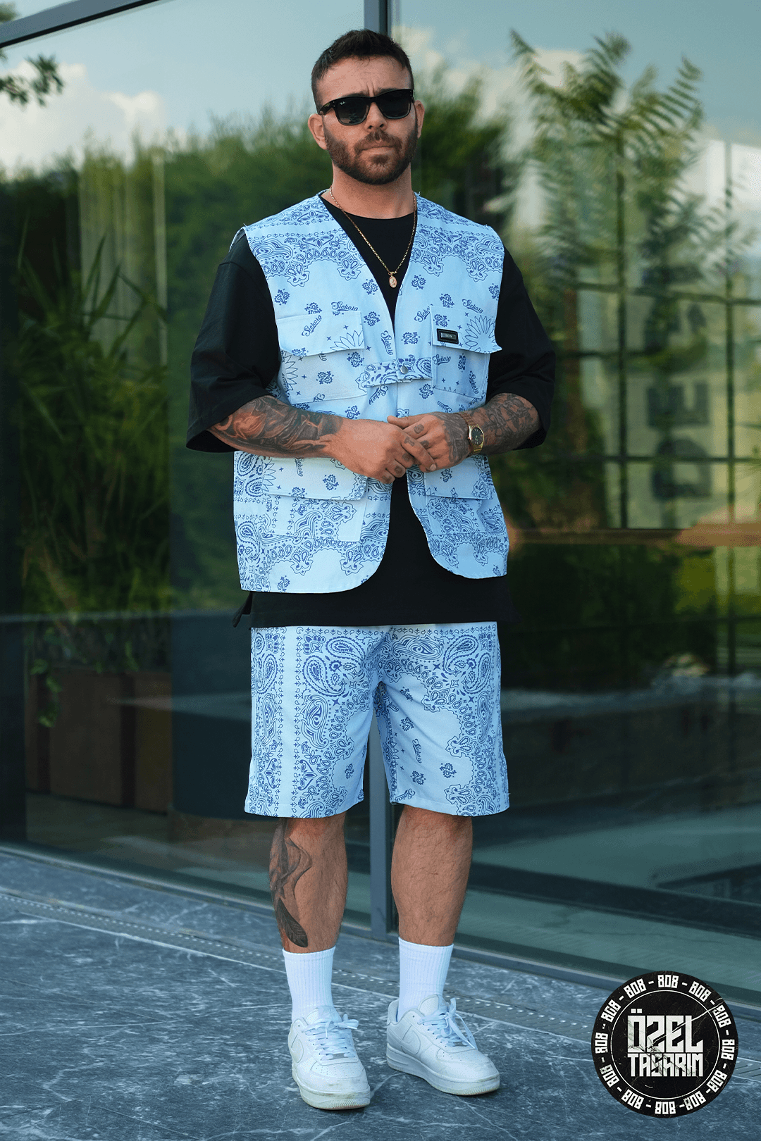 808 Ocean Bandana Desen Oversize Takım ( Yelek + Şort )