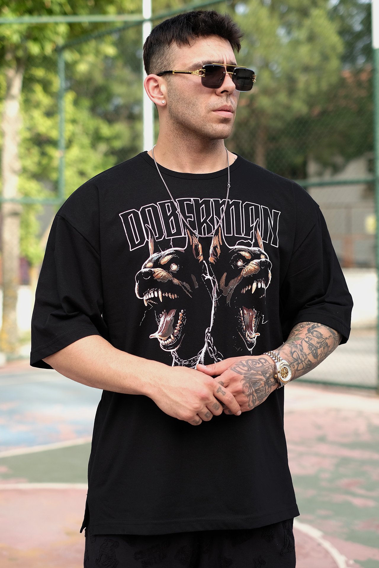 808 Doberman Baskılı Oversize Tişört