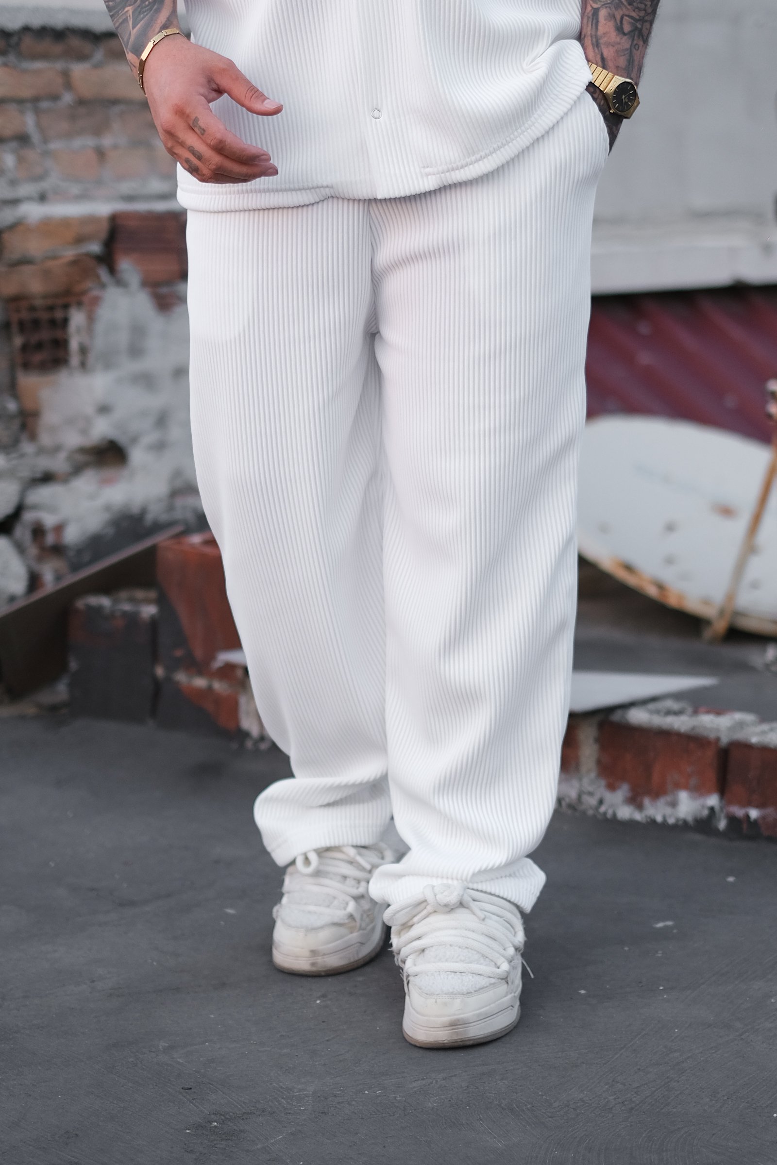 808 Fitil Dokulu Baggy Tok Jogger - Beyaz