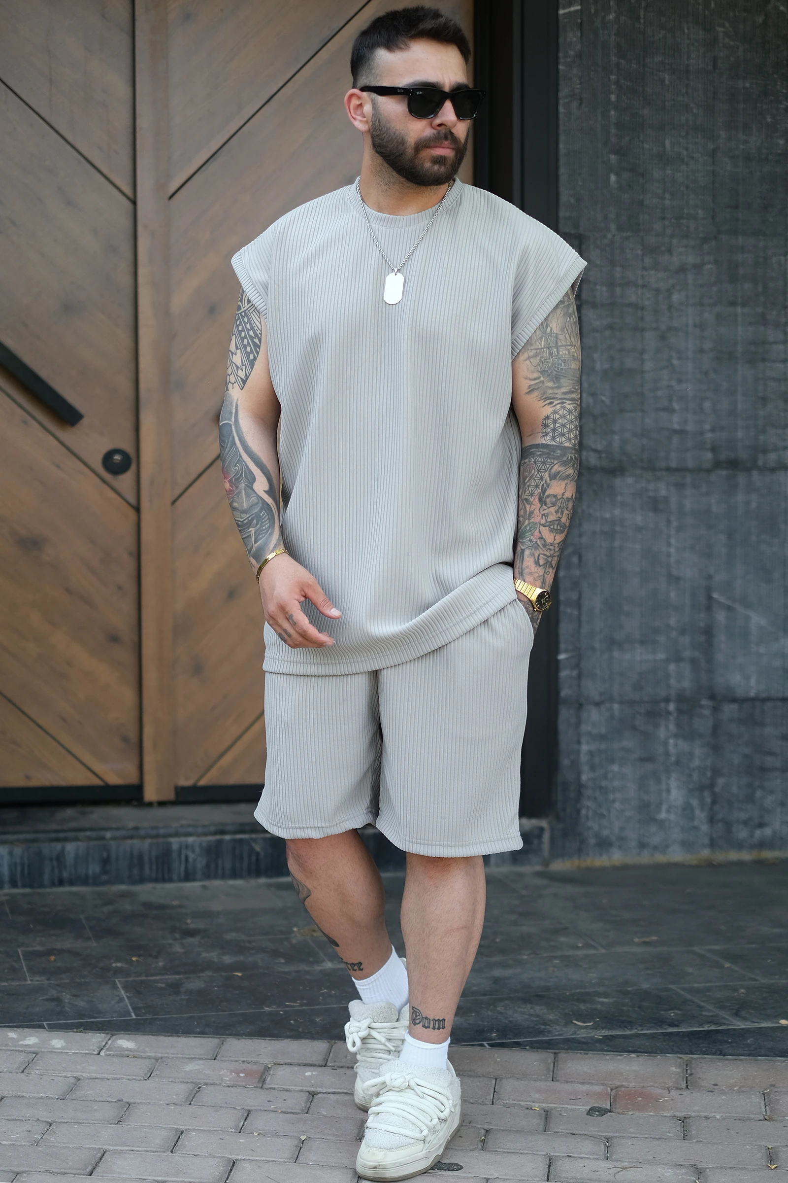 808 Kolsuz Fitil Dokulu Takım (Tişört - Şort)