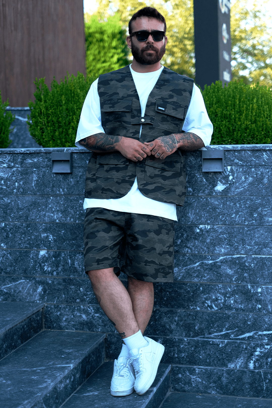 808 Shadow Camo Street Desen Tek Düğme Oversize Yelek