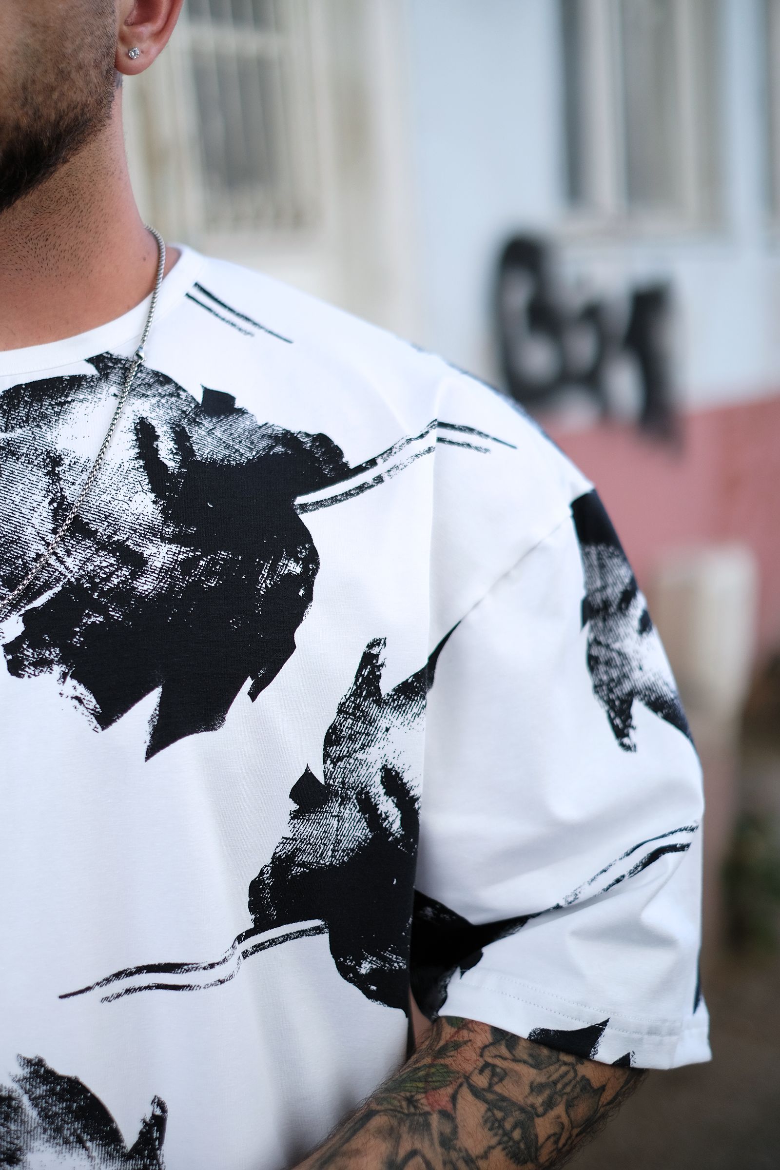 808 Fırça Efektli Oversize Tişört