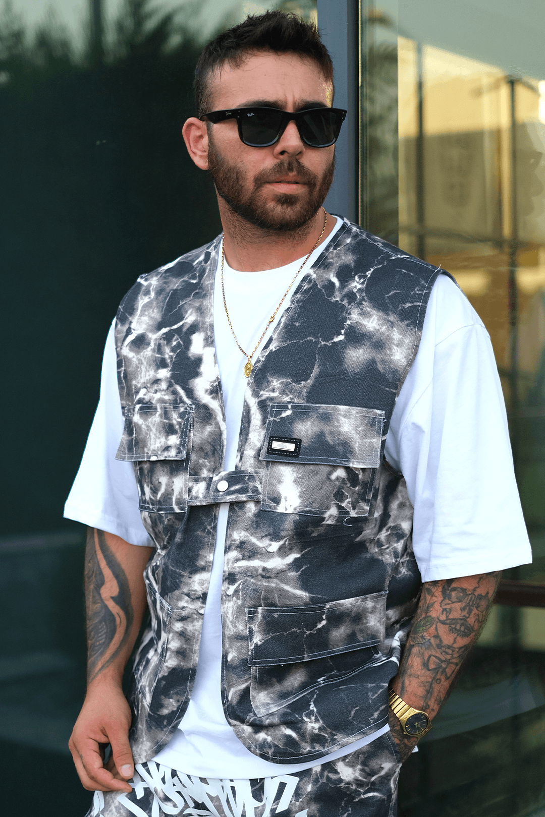 808 marble Desen Oversize Takım ( Yelek + pantolon )