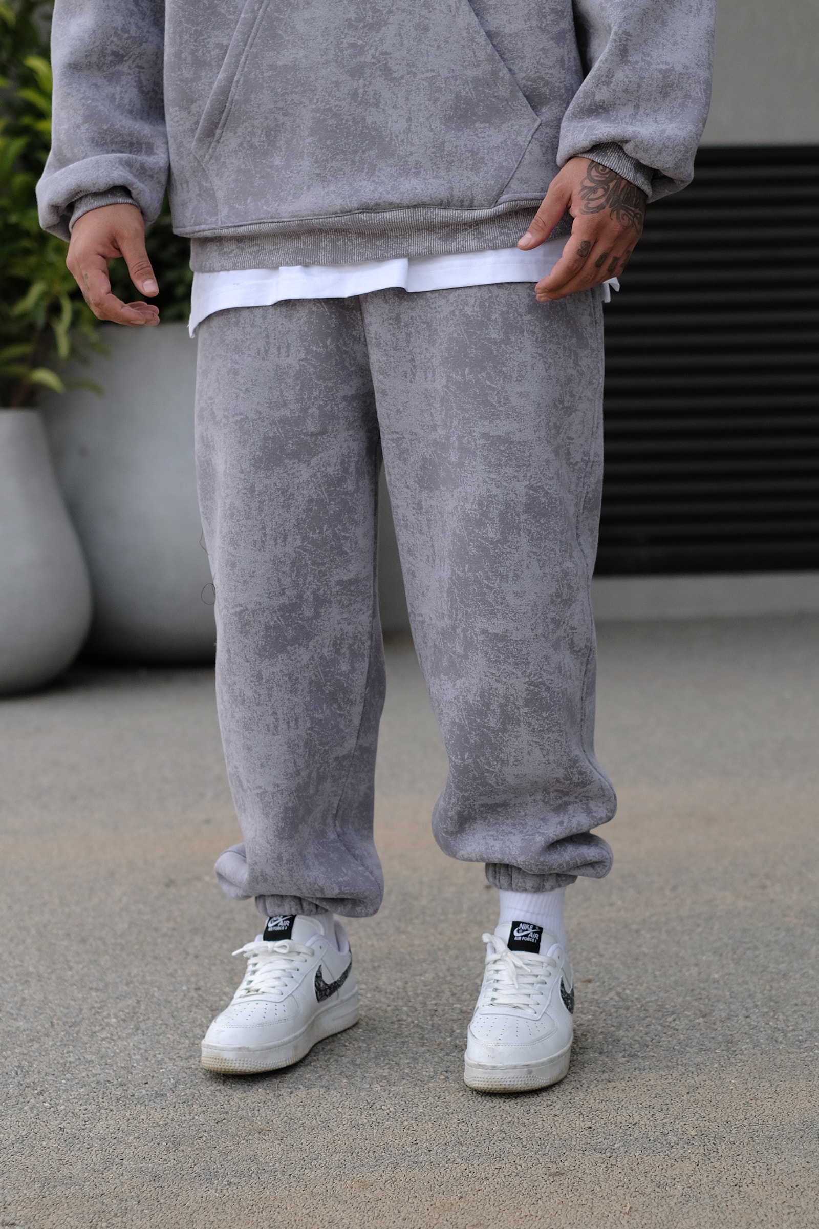 808 Eskitme Efekt Oversize Puff Jogger Eşofman Altı - Gri
