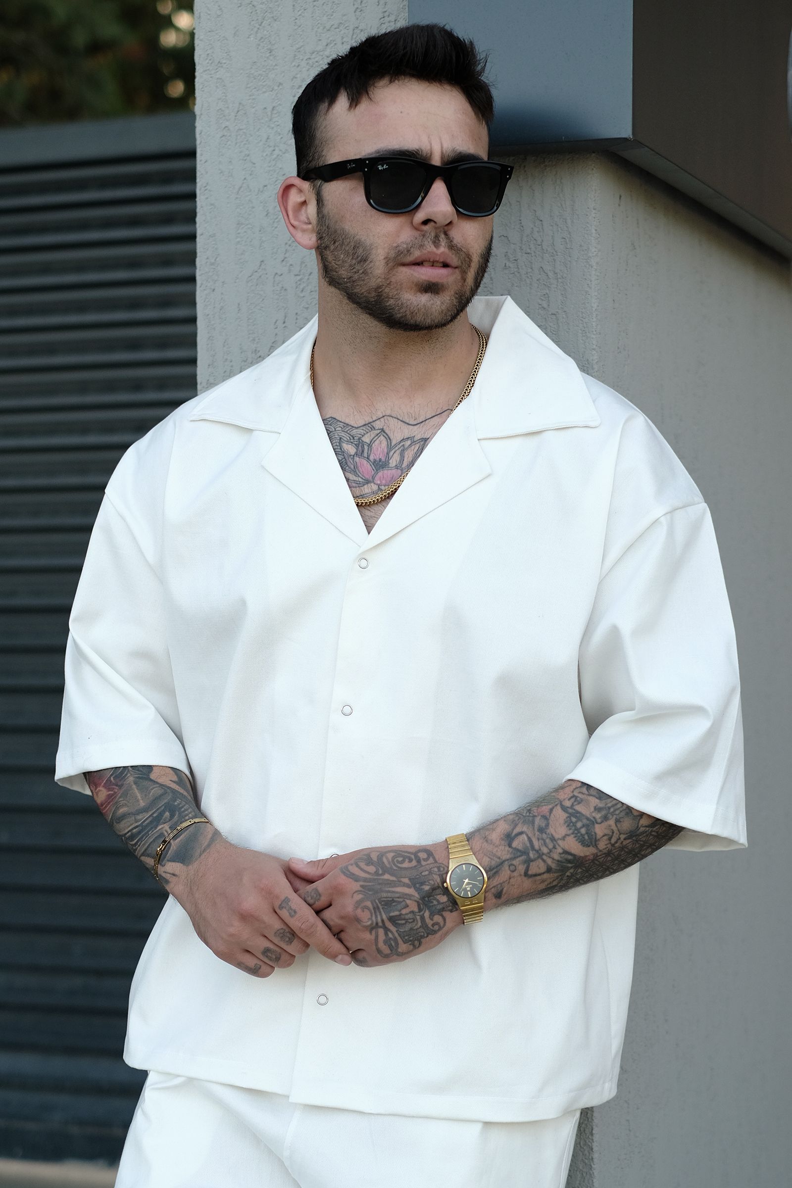 808 Oversize Basic Gömlek - Ekru