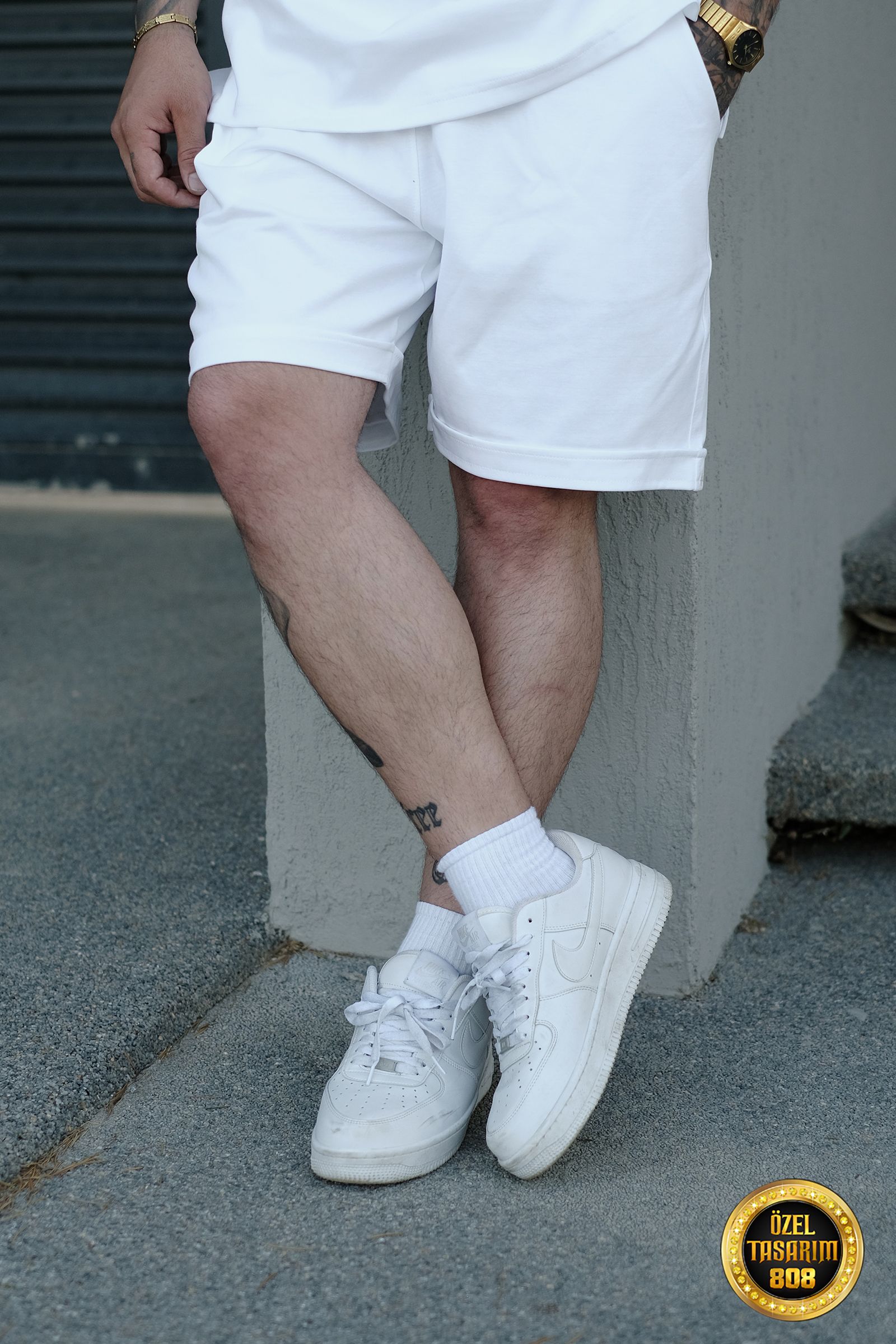 808 Basic Oversize Tok Şort - Beyaz