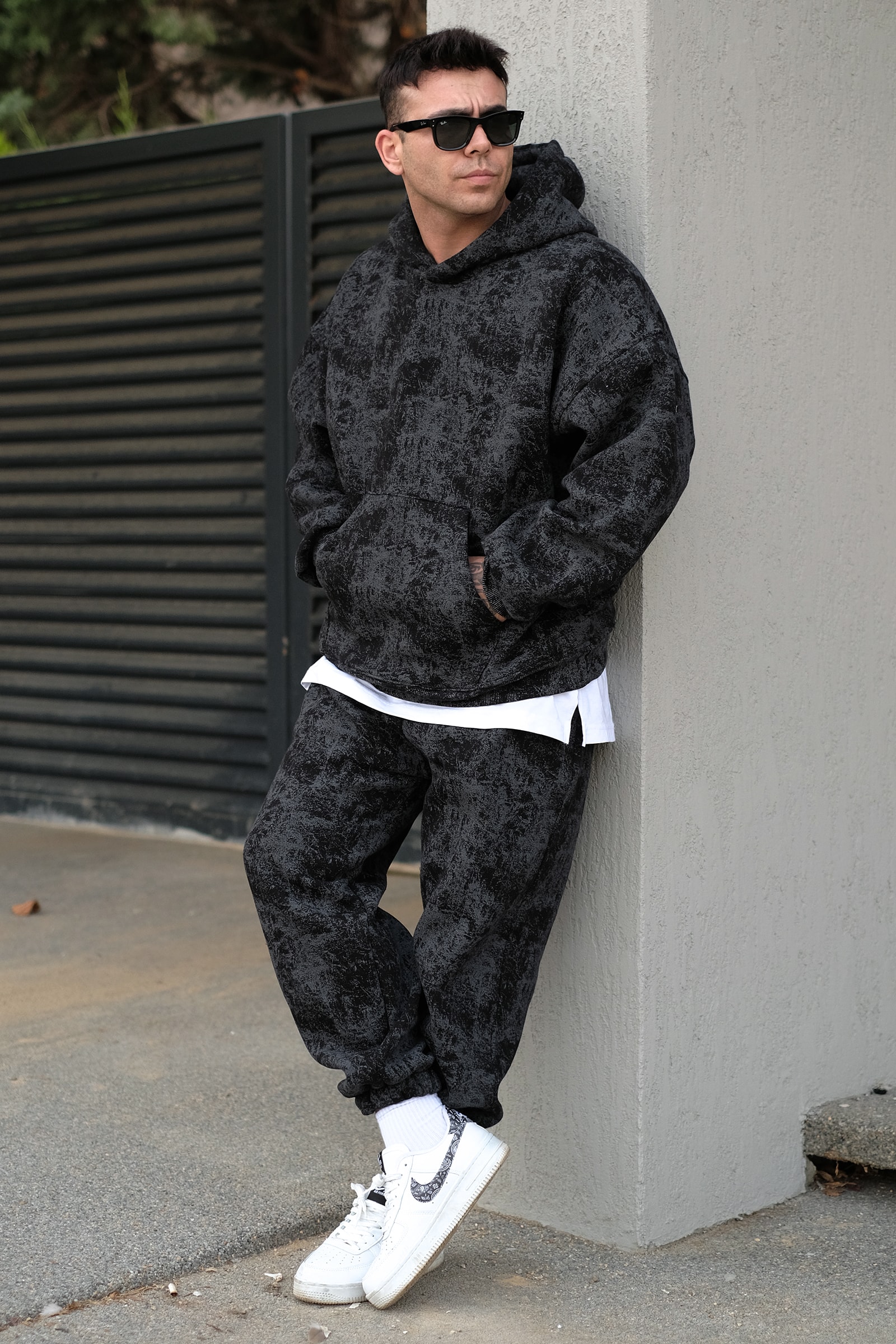 808 Eskitme Efekt Oversize Puff Jogger Eşofman Altı - Siyah