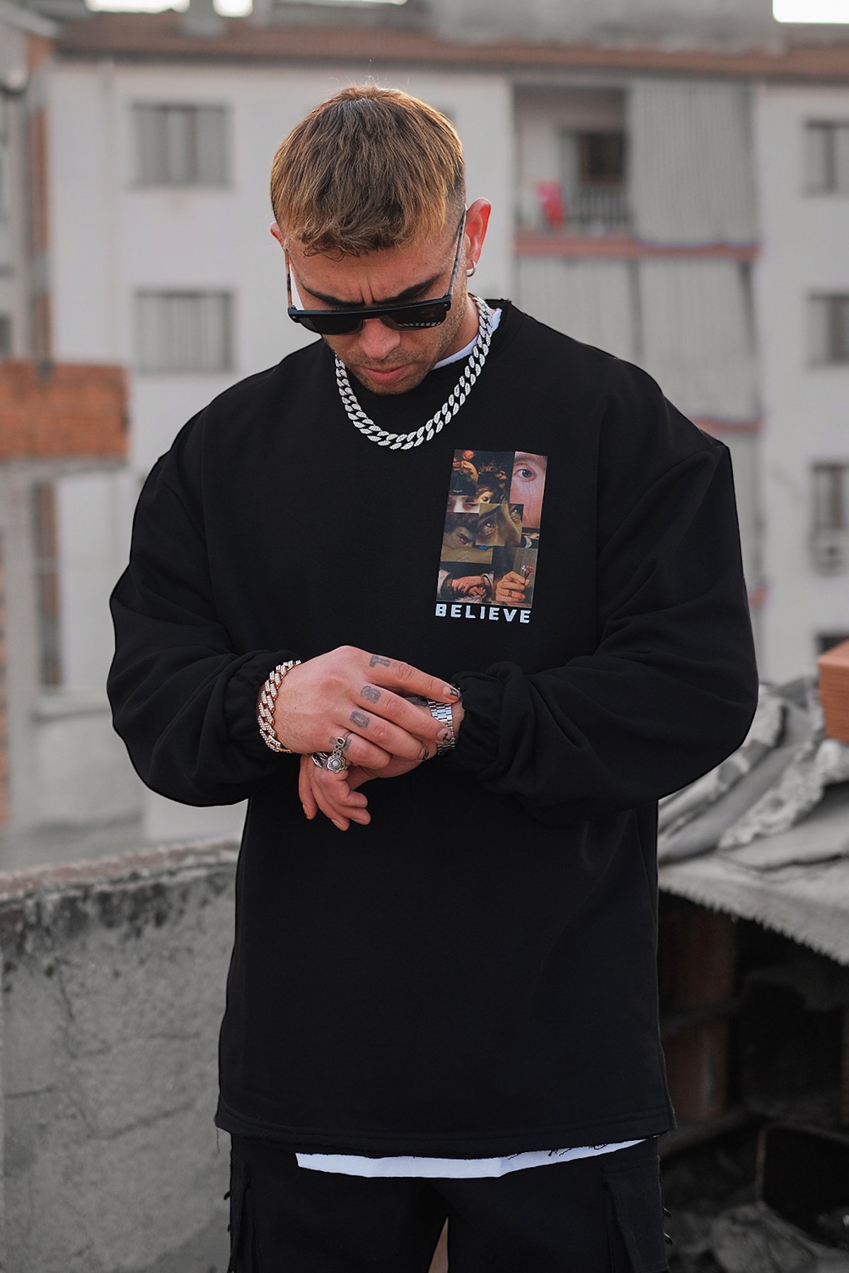 808 Believe Göğüs Baskılı Oversize Sweatshirt