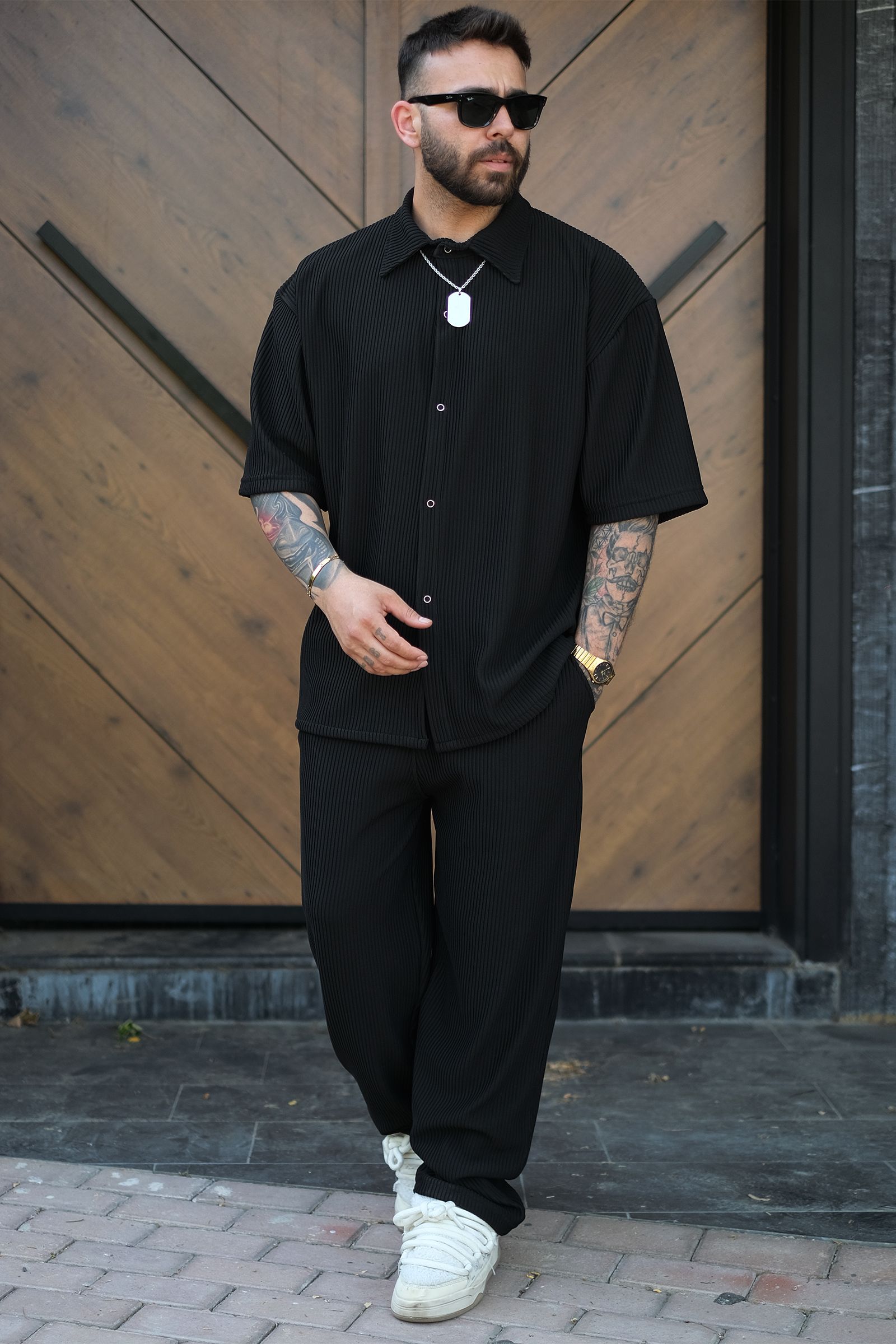 808 Fitil Dokulu Baggy Tok Jogger - Siyah