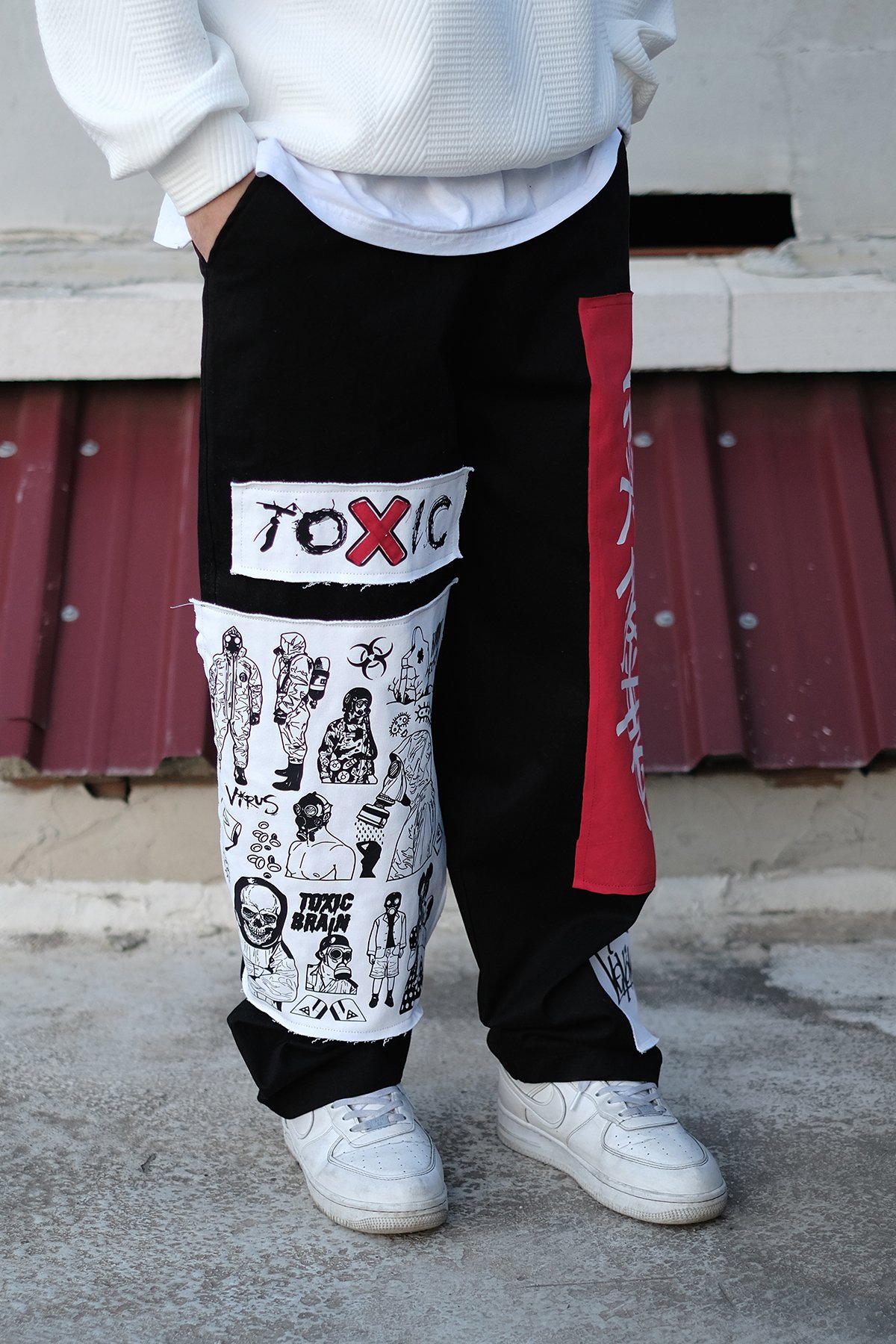 808 Toxic Baskılı Yama Detay Oversize Baggy Pantolon