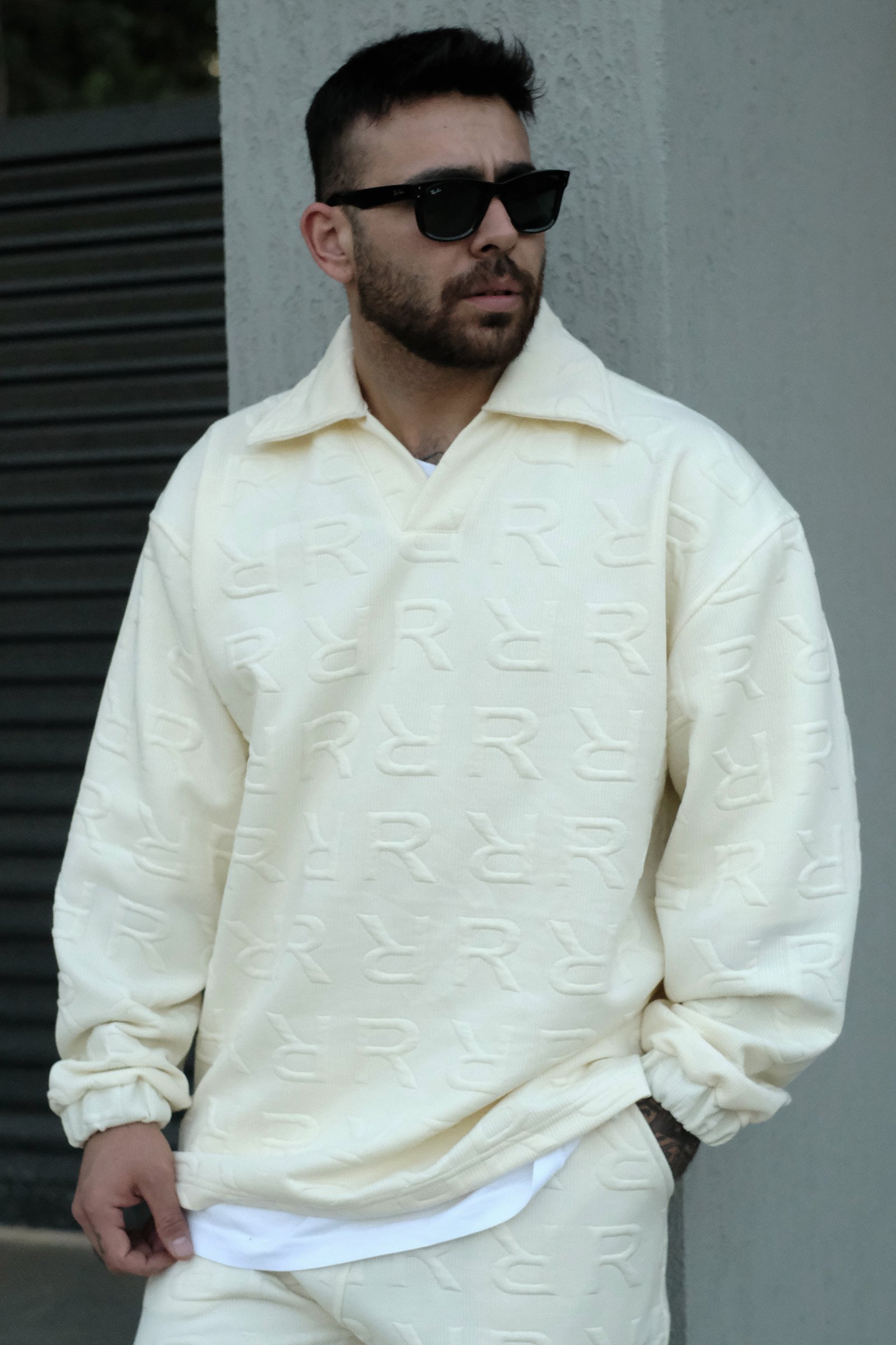 808 RR Dokulu Özel Tasarım Oversize Yakalı Sweatshirt