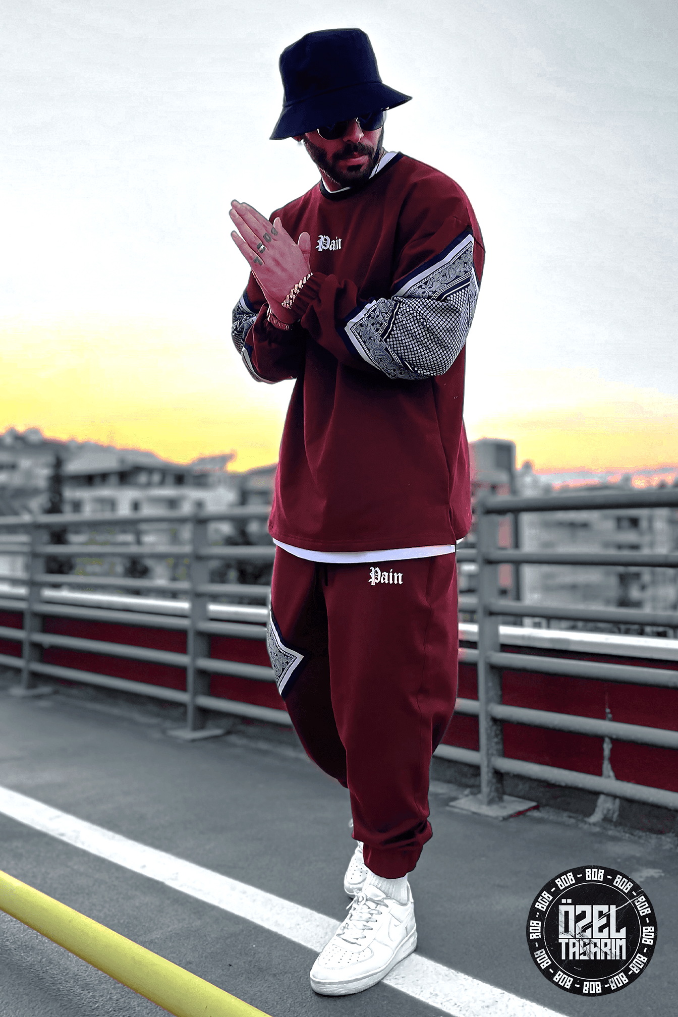 808 Pain Bandana Kontrast Oversize Sweatshirt - Bordo