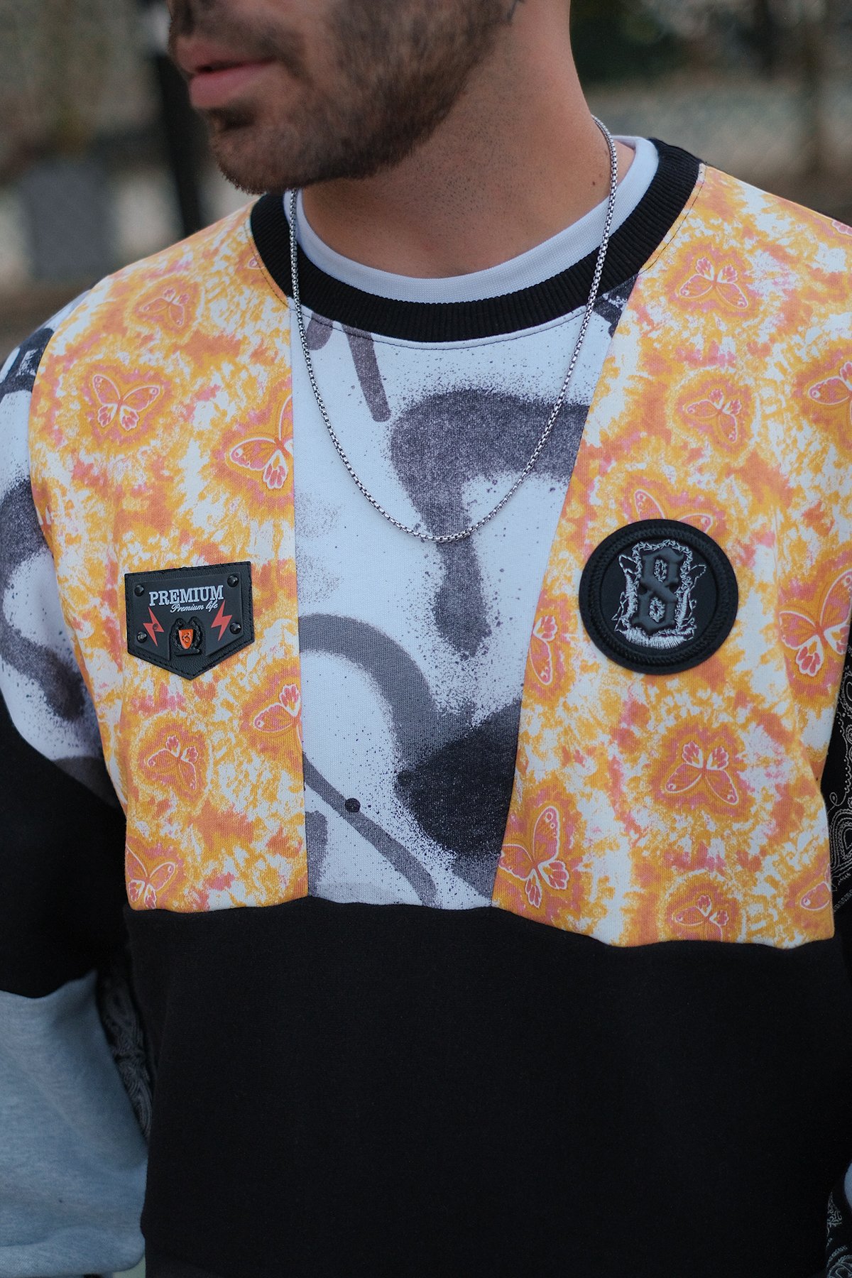 808 Patchwork Fermuar Yırtmaç Oversize Sweatshirt 3