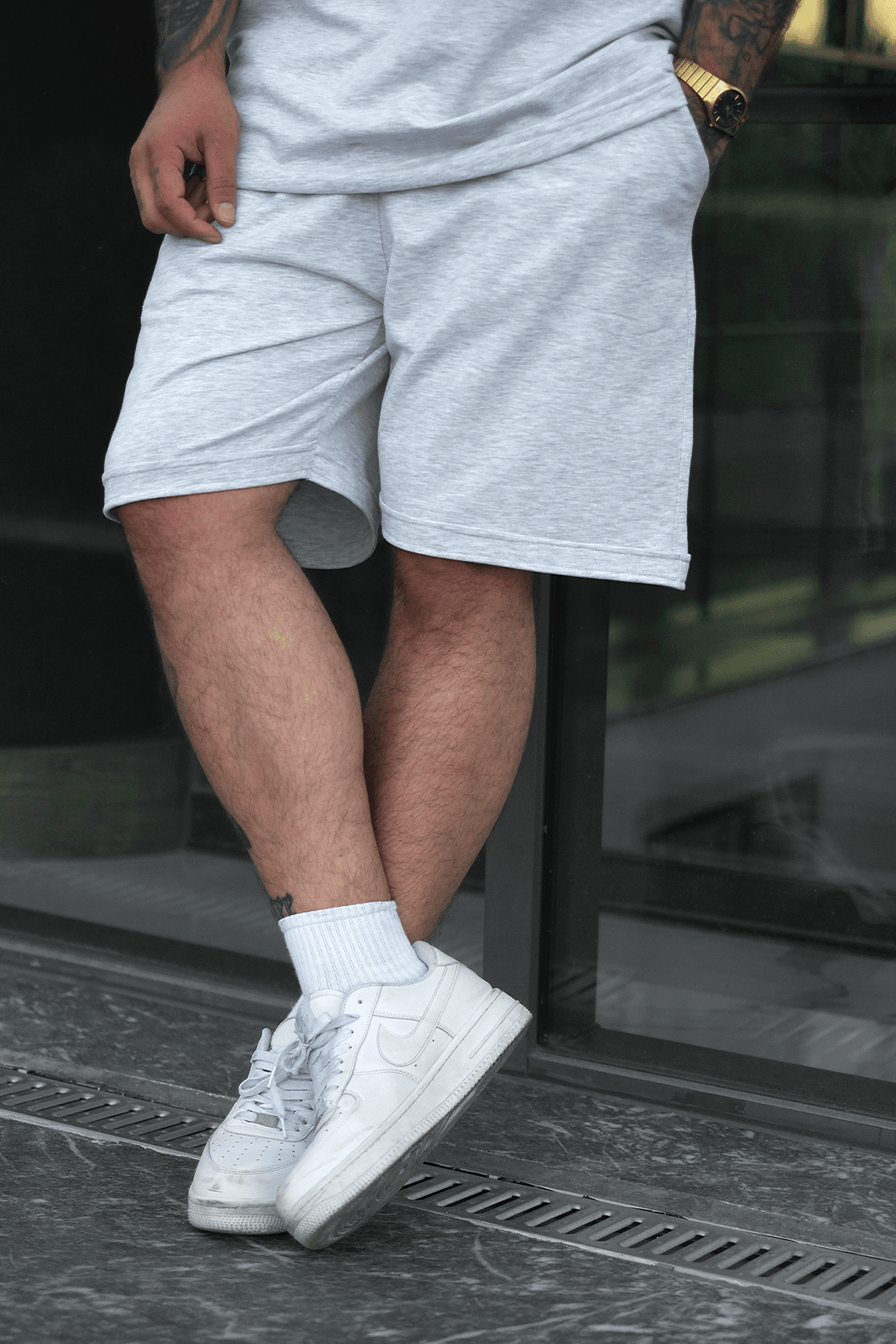 808Basic Oversize Tok şort - Açık Gri Melanj