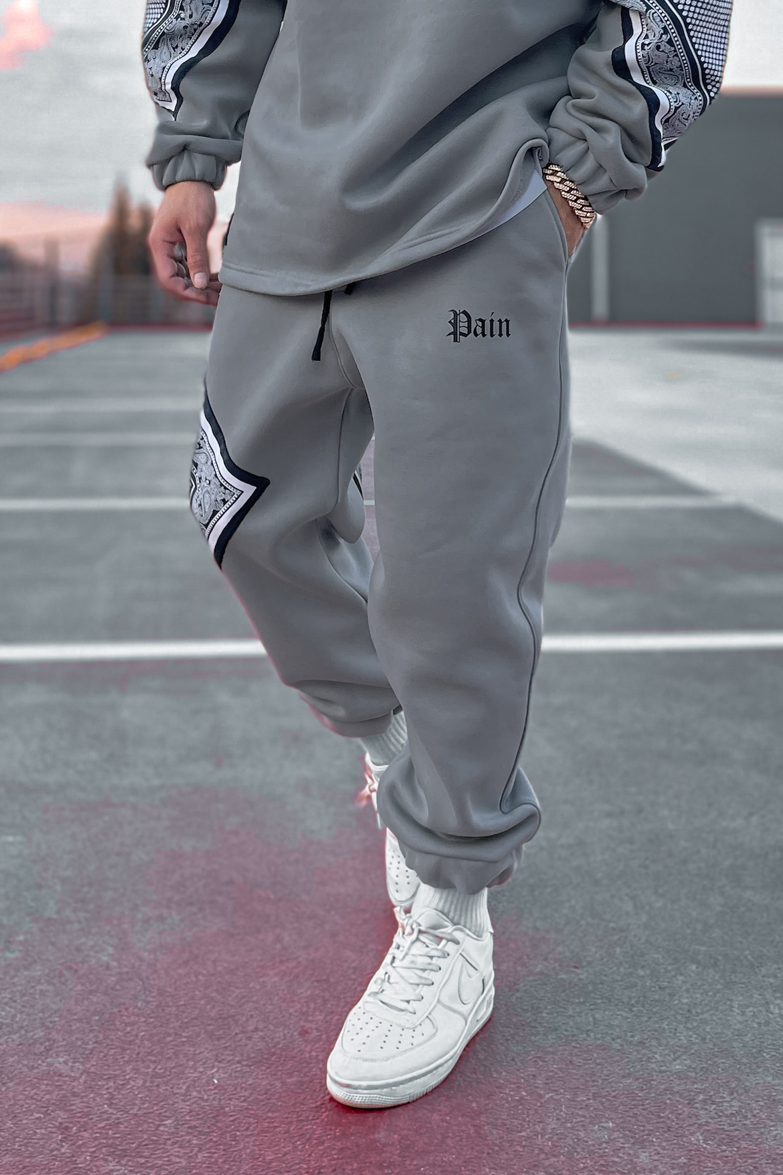 808 Pain Bandana Kontrast Oversize Jogger - Gri