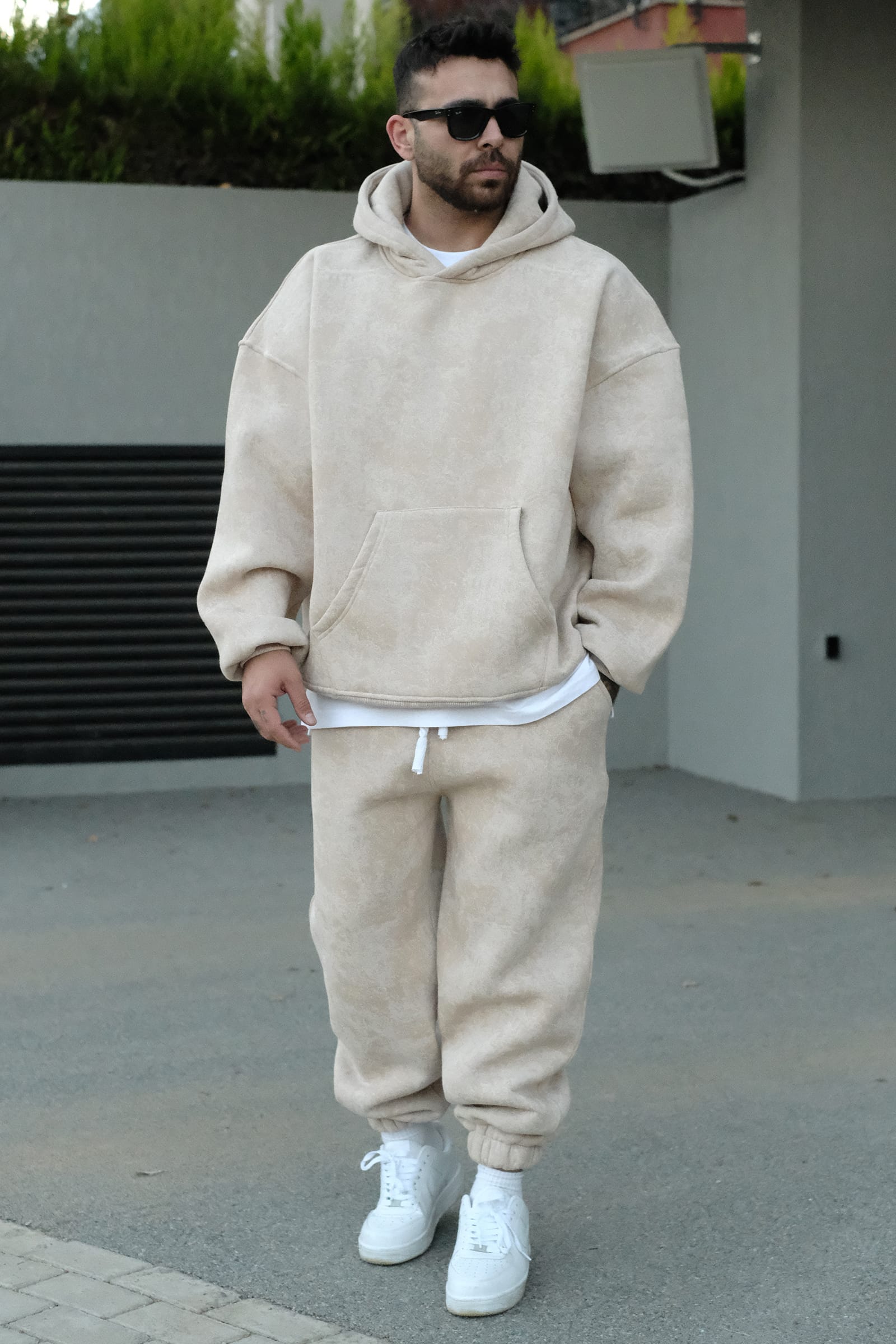 808 Eskitme Efekt Oversize Puff Takım - Sütlü Kahve