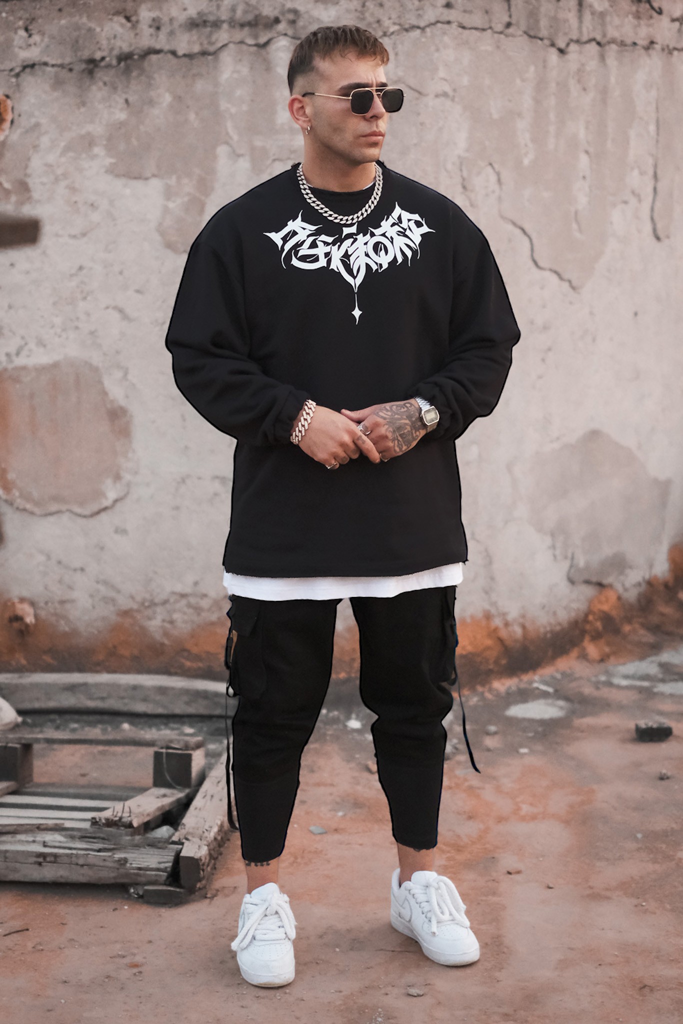 808 Kalifrafi Yaka Baskılı Oversize Sweatshirt