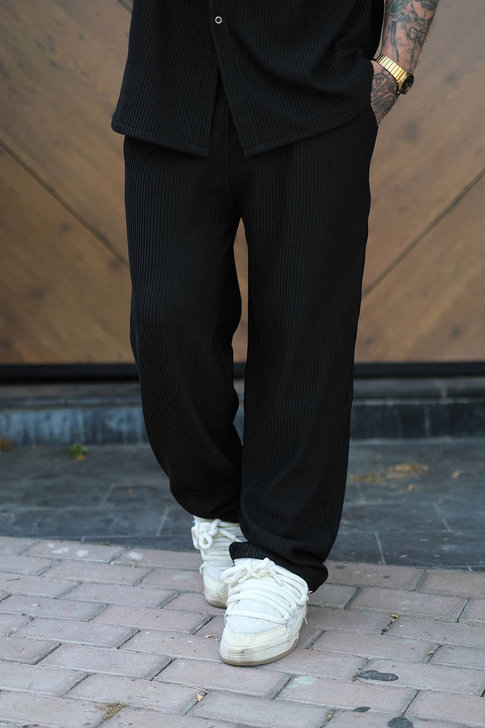 808 Fitil Dokulu Baggy Tok Jogger - Siyah