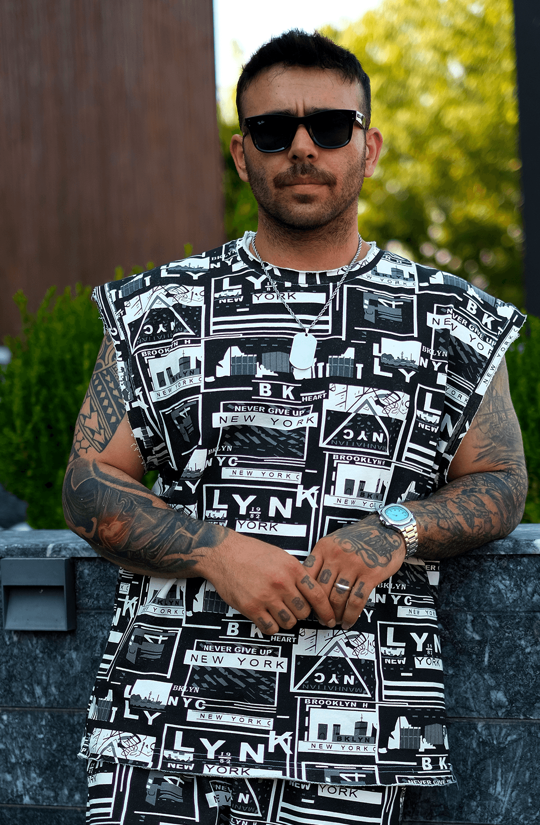 808 NYC Desen Tok Oversize Kolsuz Tişört