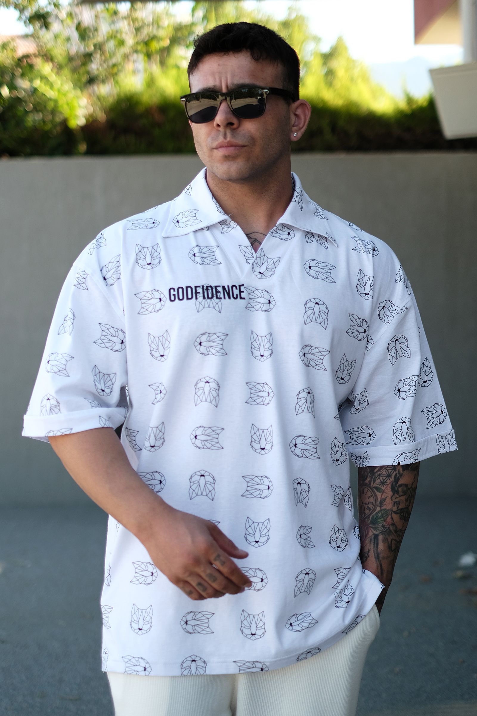 808 Godfidence Baskılı Oversize Yakalı Tişört