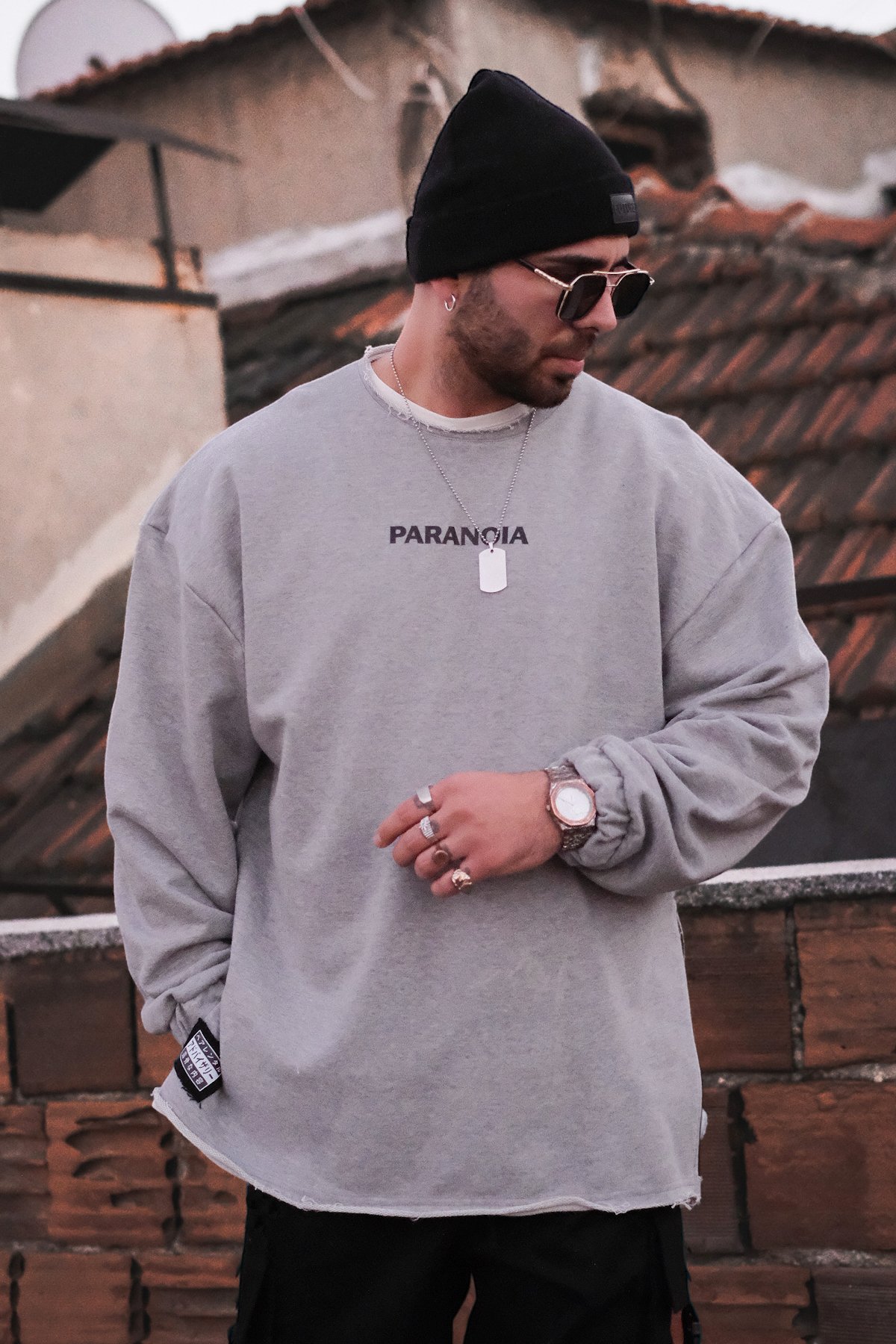 808 ''Paranoia'' Oversize Fermuar Yırtmaç Sweatshirt