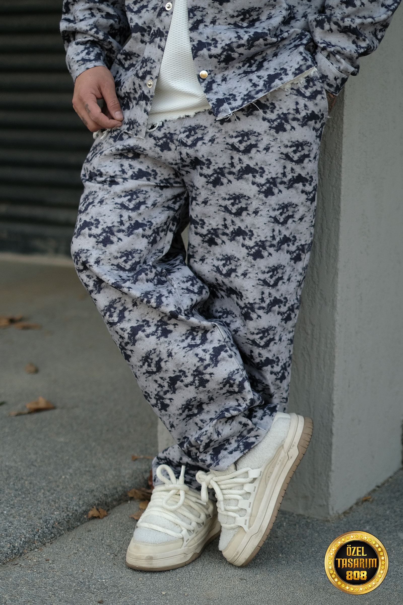 808 Marble Desen Özel Tasarım Oversize Kot Jogger