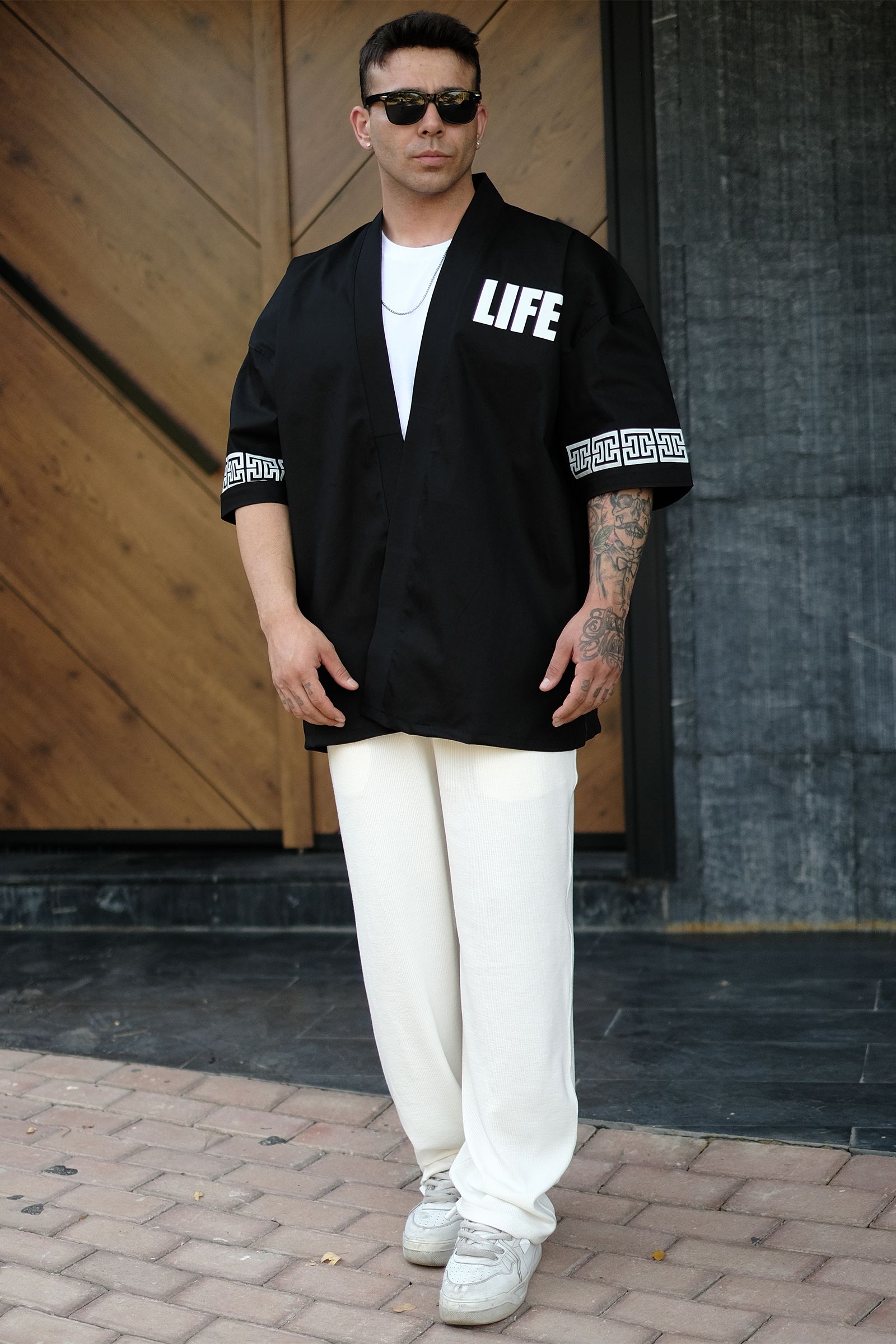 808 Life Baskı Detay Özel Tasarım Oversize Kimono