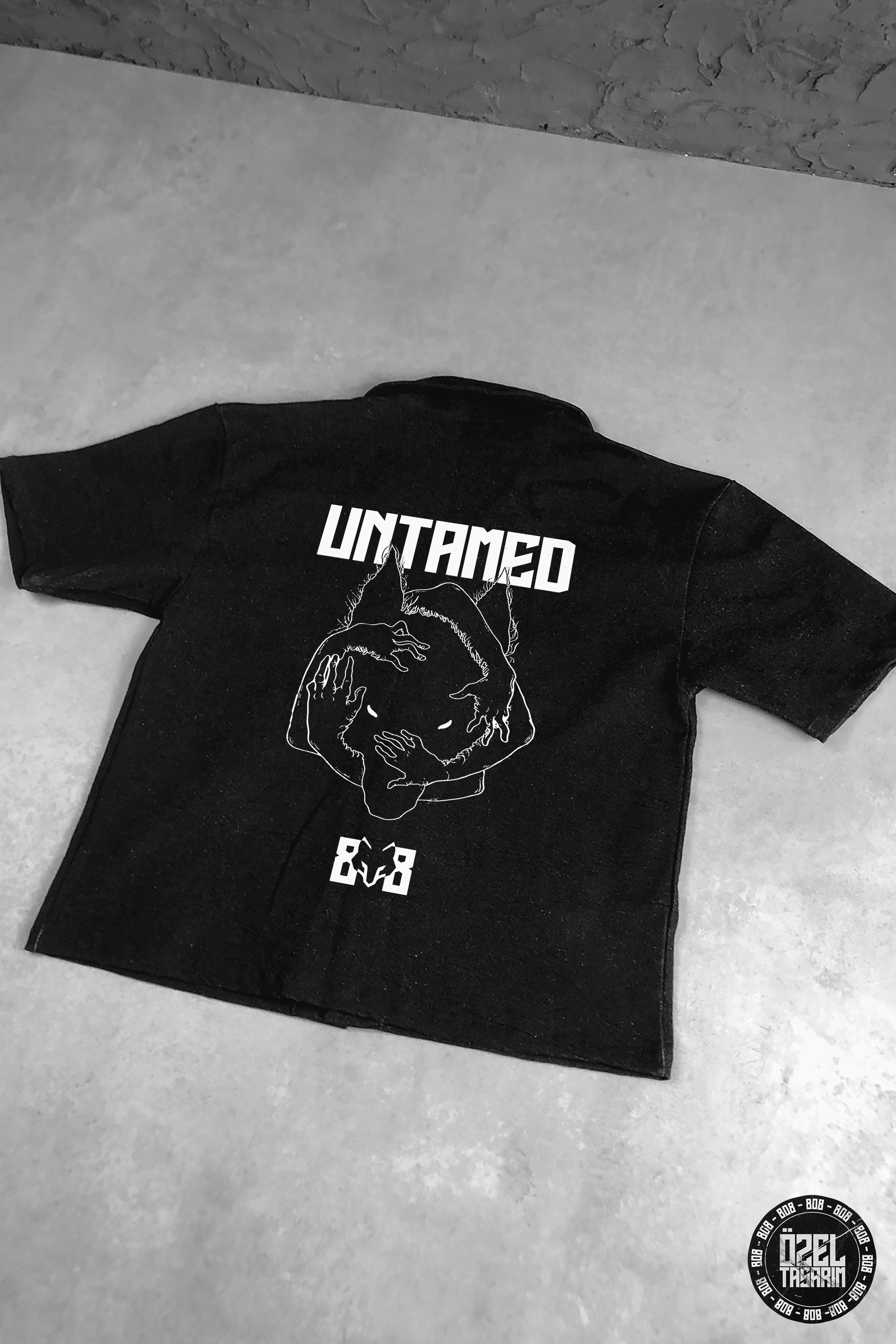 808 UNTAMED WOLF Yıkamalı Oversize Kalın Kot Takım ( Gömlek+Şort ) - Koyu antrasit