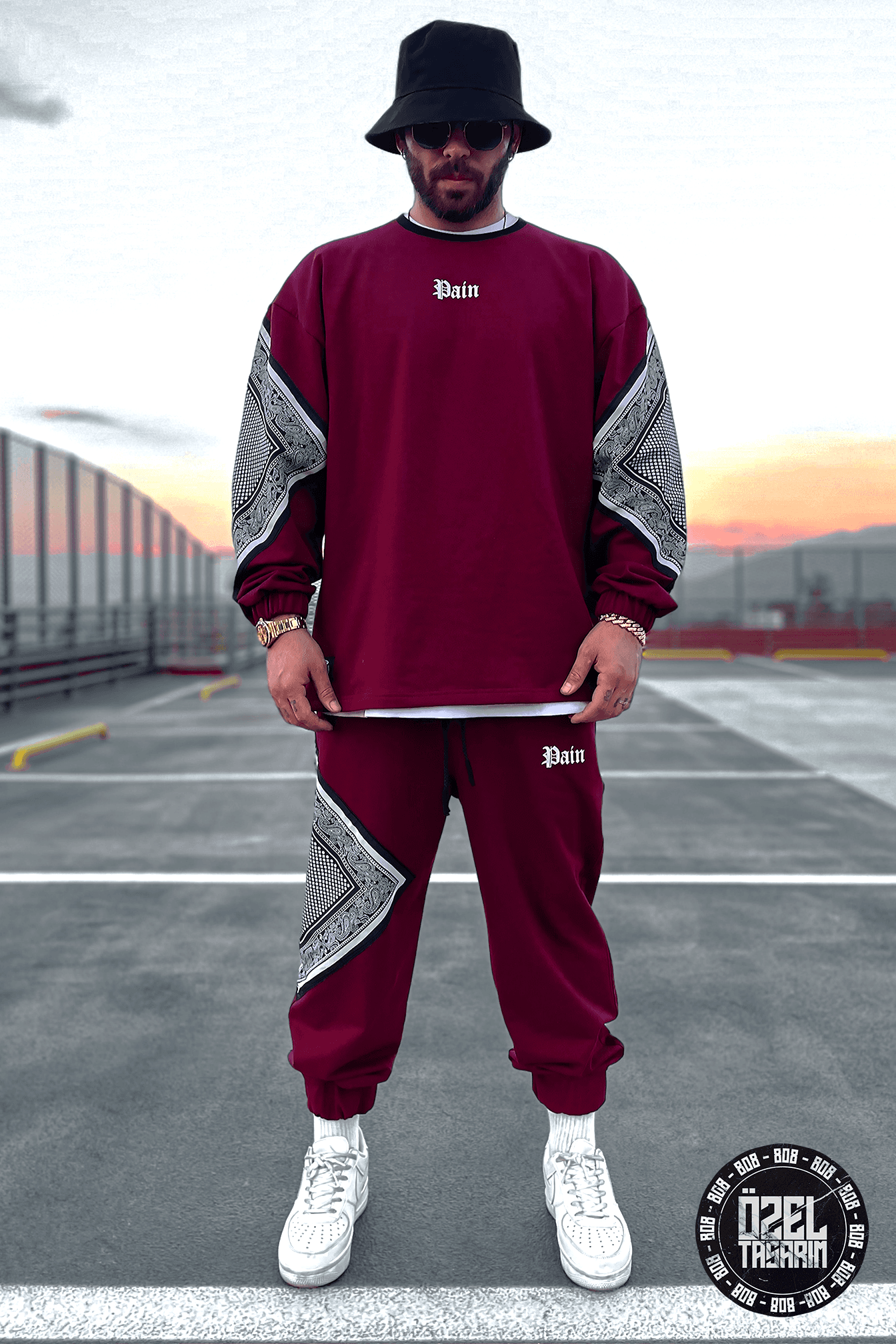 808 Pain Bandana Kontrast Oversize Jogger - Bordo