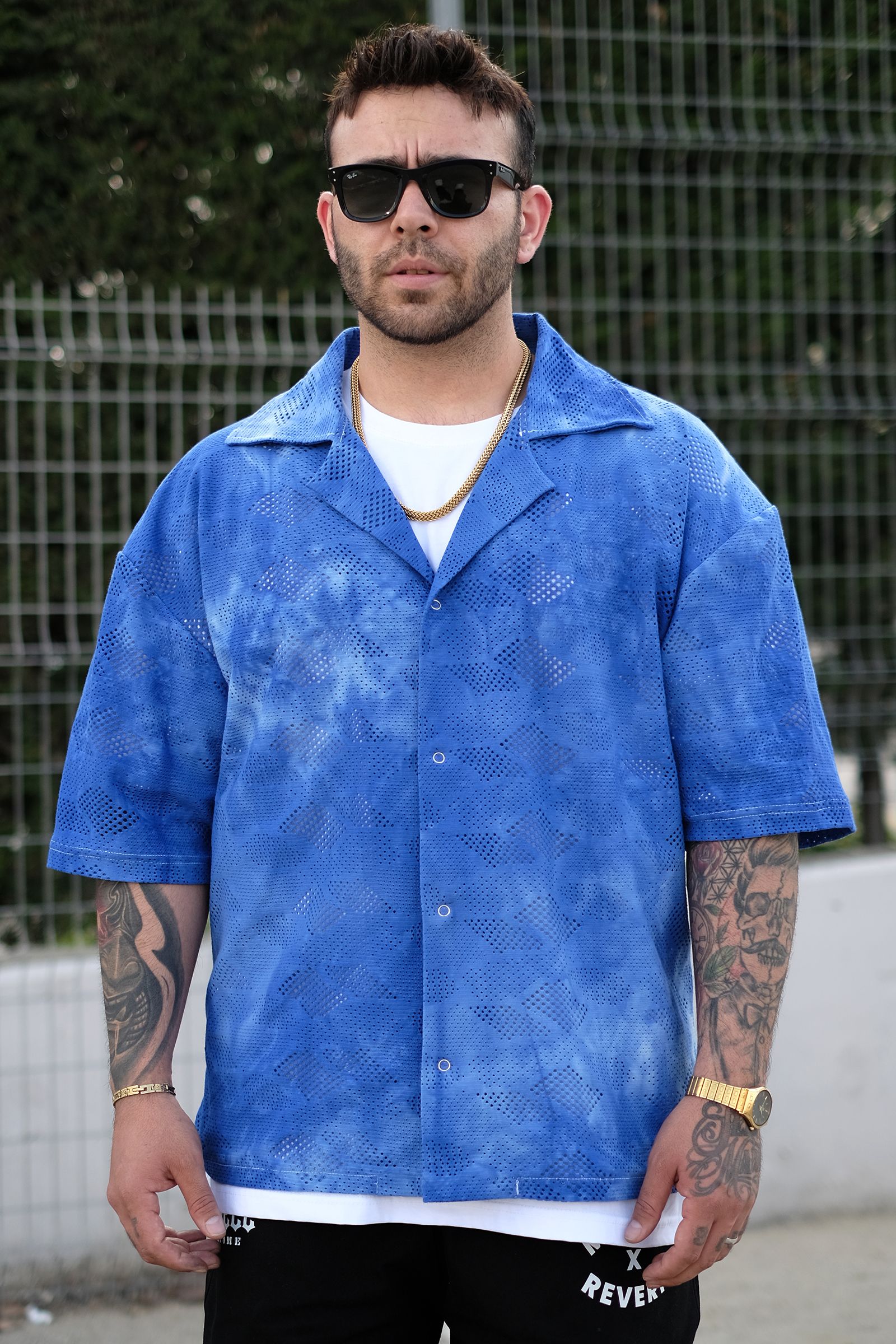808 Oversize Fisto Batik Gömlek - Mavi