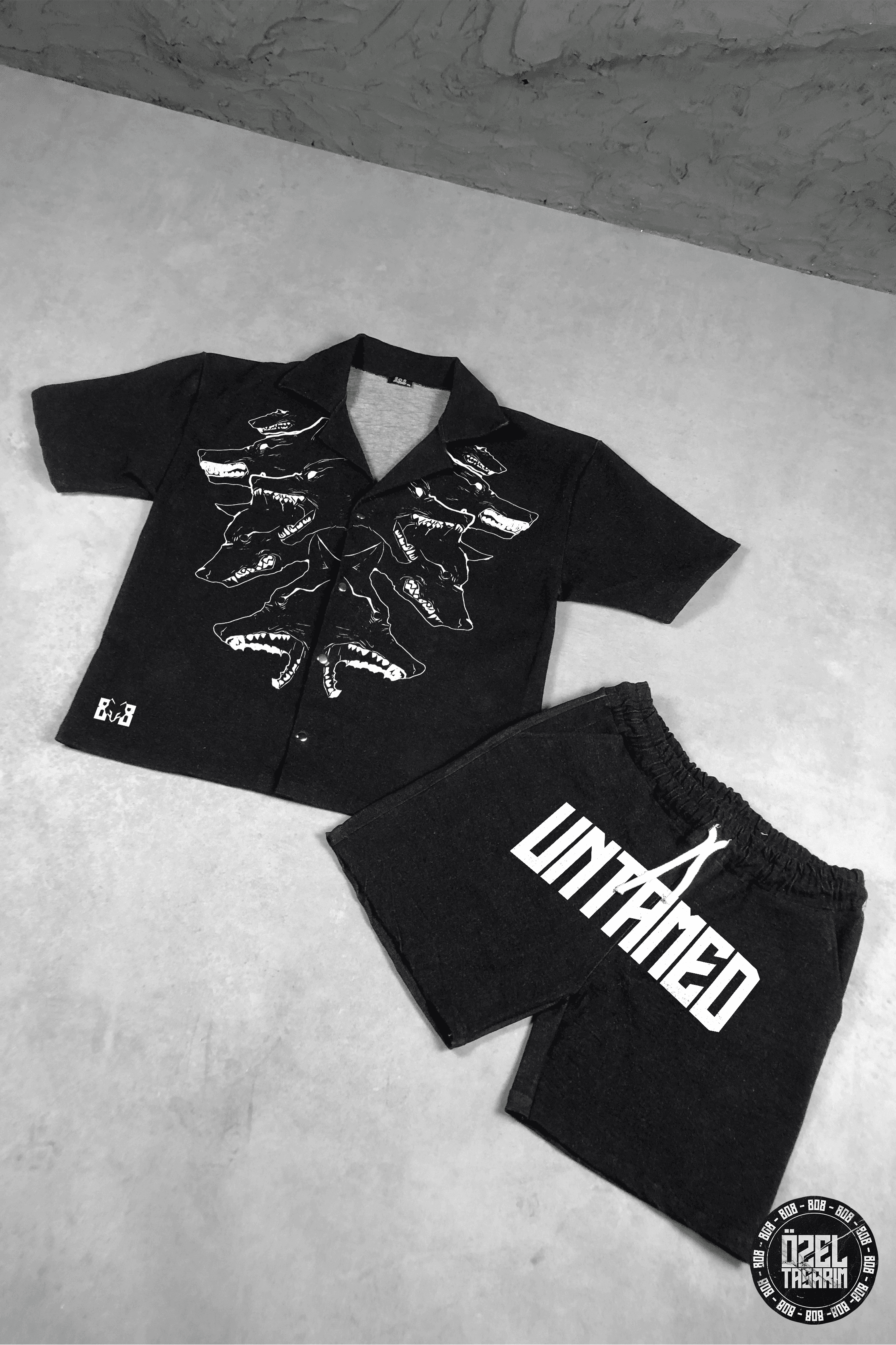808 UNTAMED WOLF Yıkamalı Oversize Kalın Kot Takım ( Gömlek+Şort )