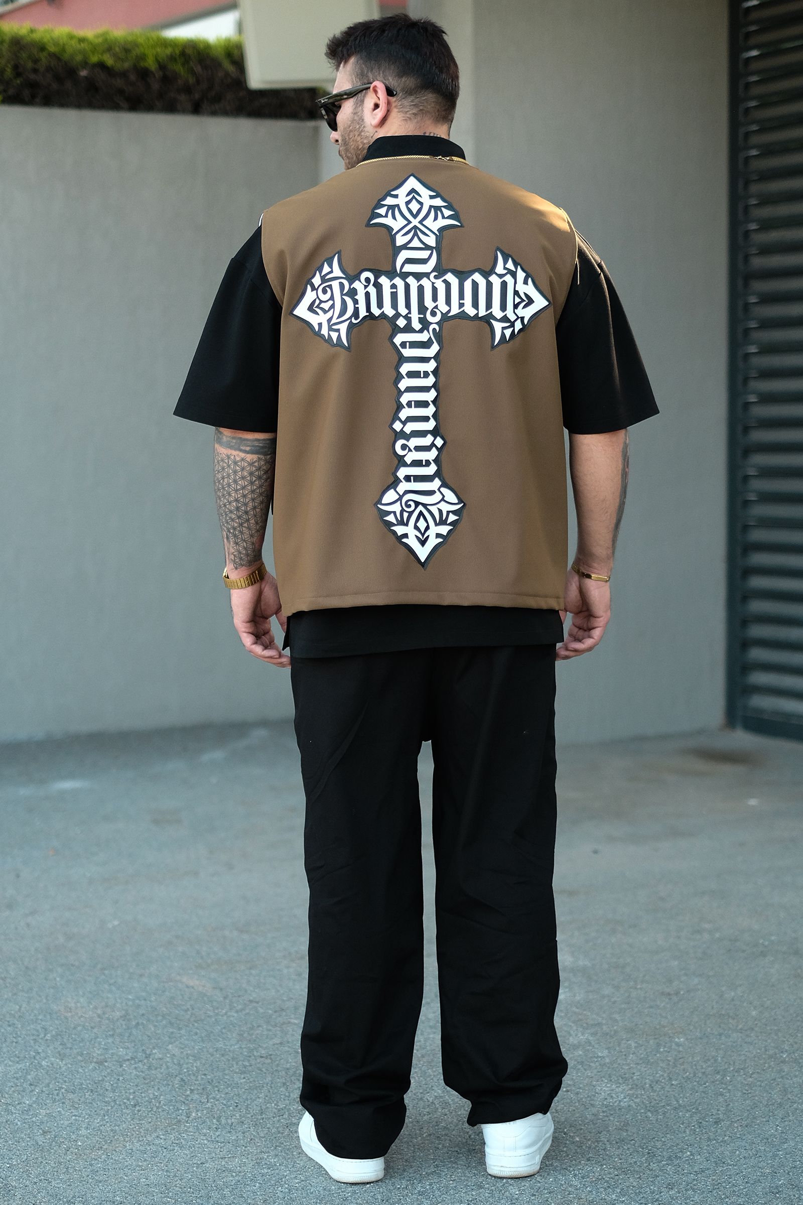 808 Oversize Tek Düğme ''Believe Yelek - Taba