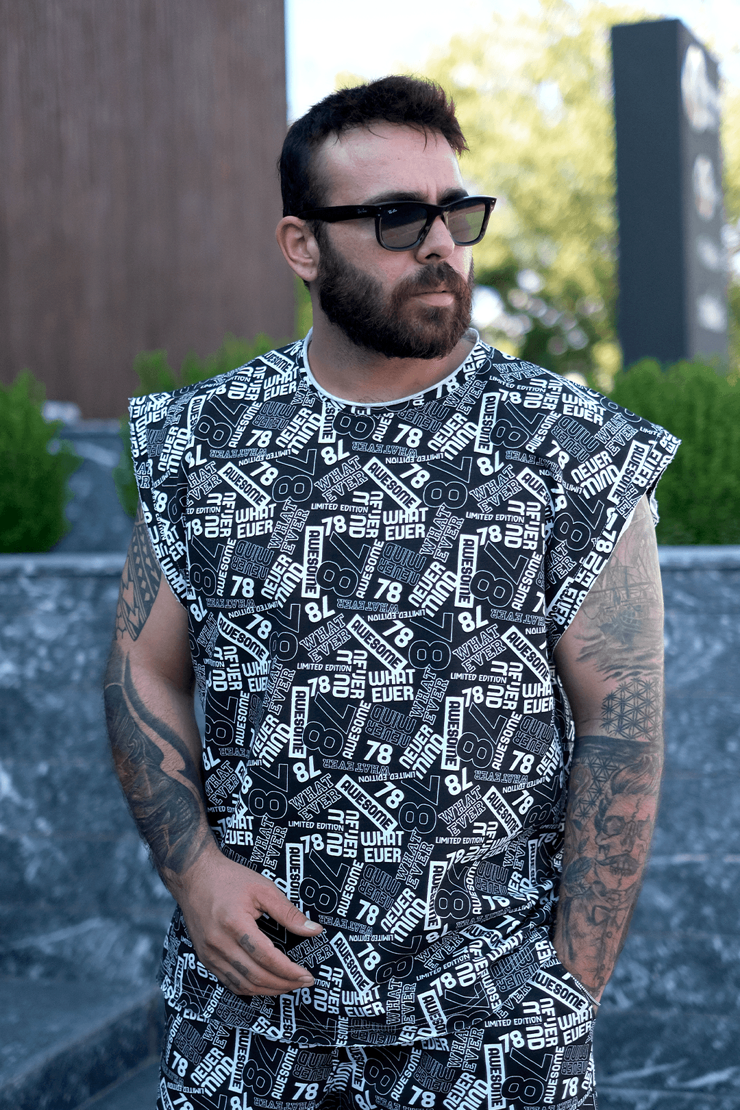 808 78 Desen Tok Oversize Kolsuz Tişört